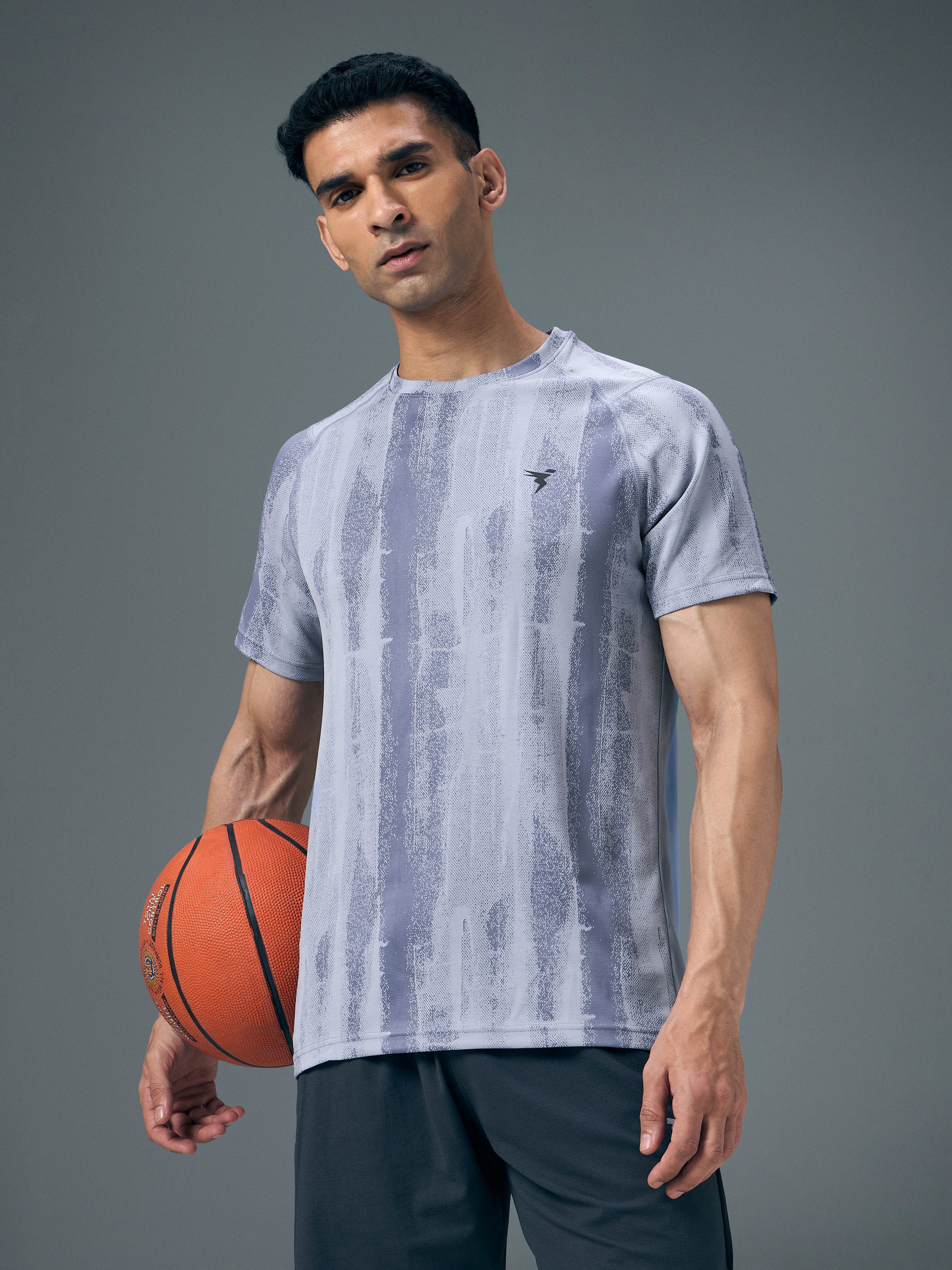 Men Self Design Slim Fit Crew Neck T-shirt with DOUBLE COOL