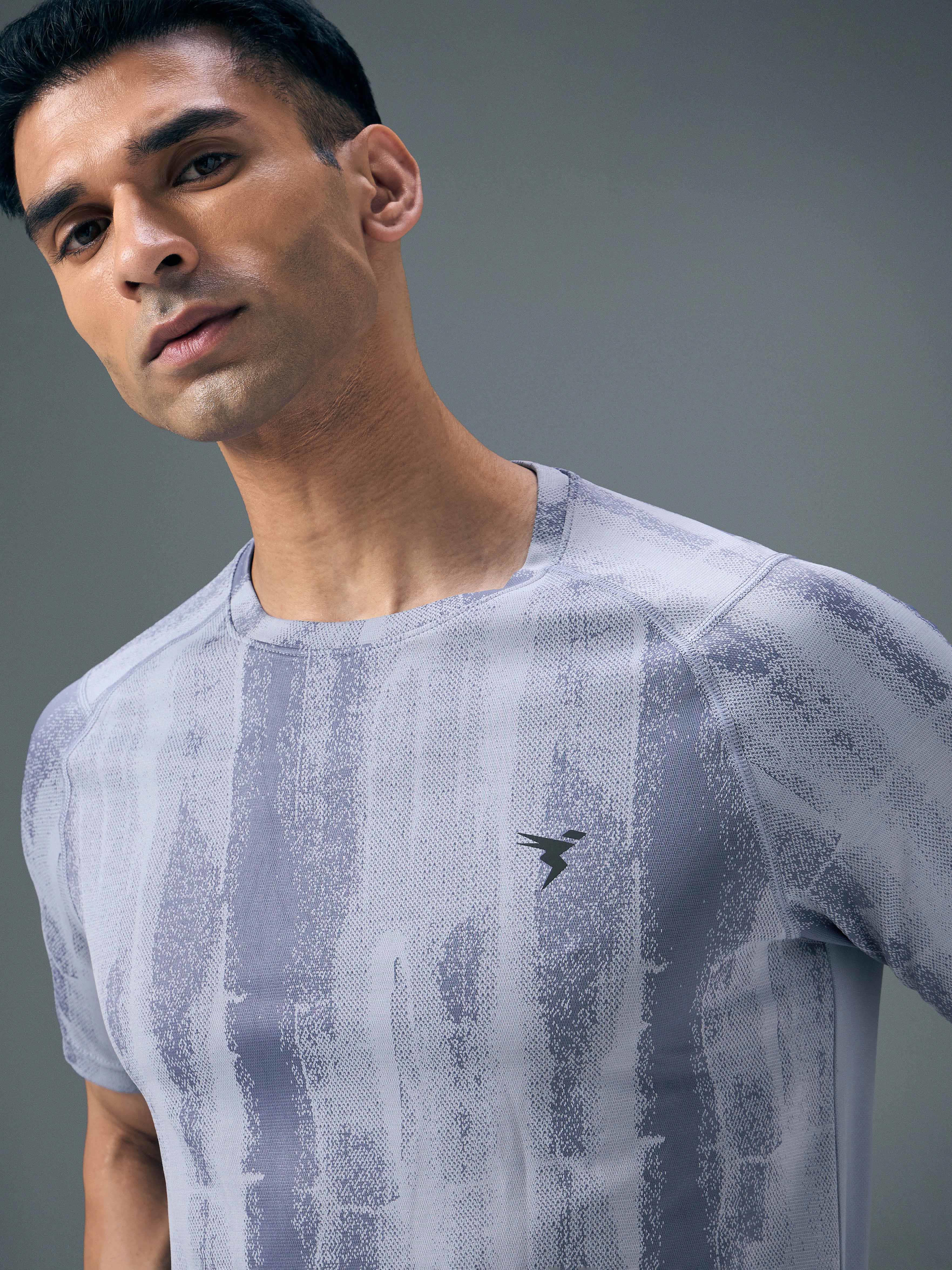 Men Self Design Slim Fit Crew Neck T-shirt with DOUBLE COOL - Image 6