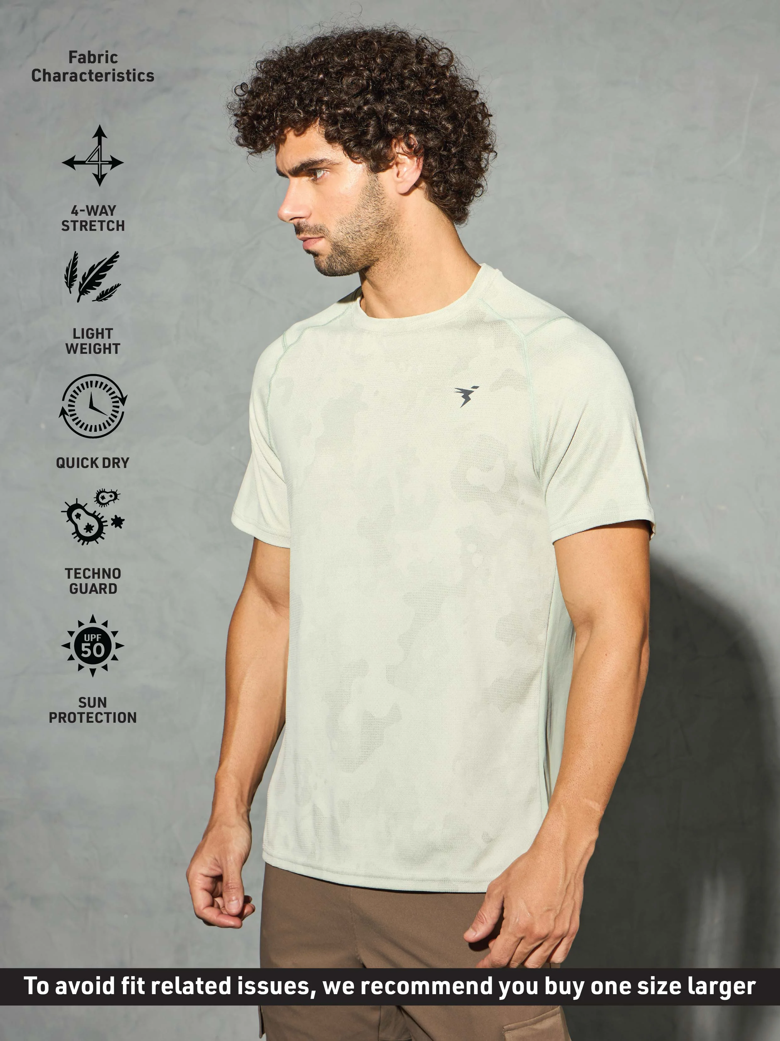 Men Self Design Slim Fit Crew Neck T-shirt with DOUBLE COOL - Image 3