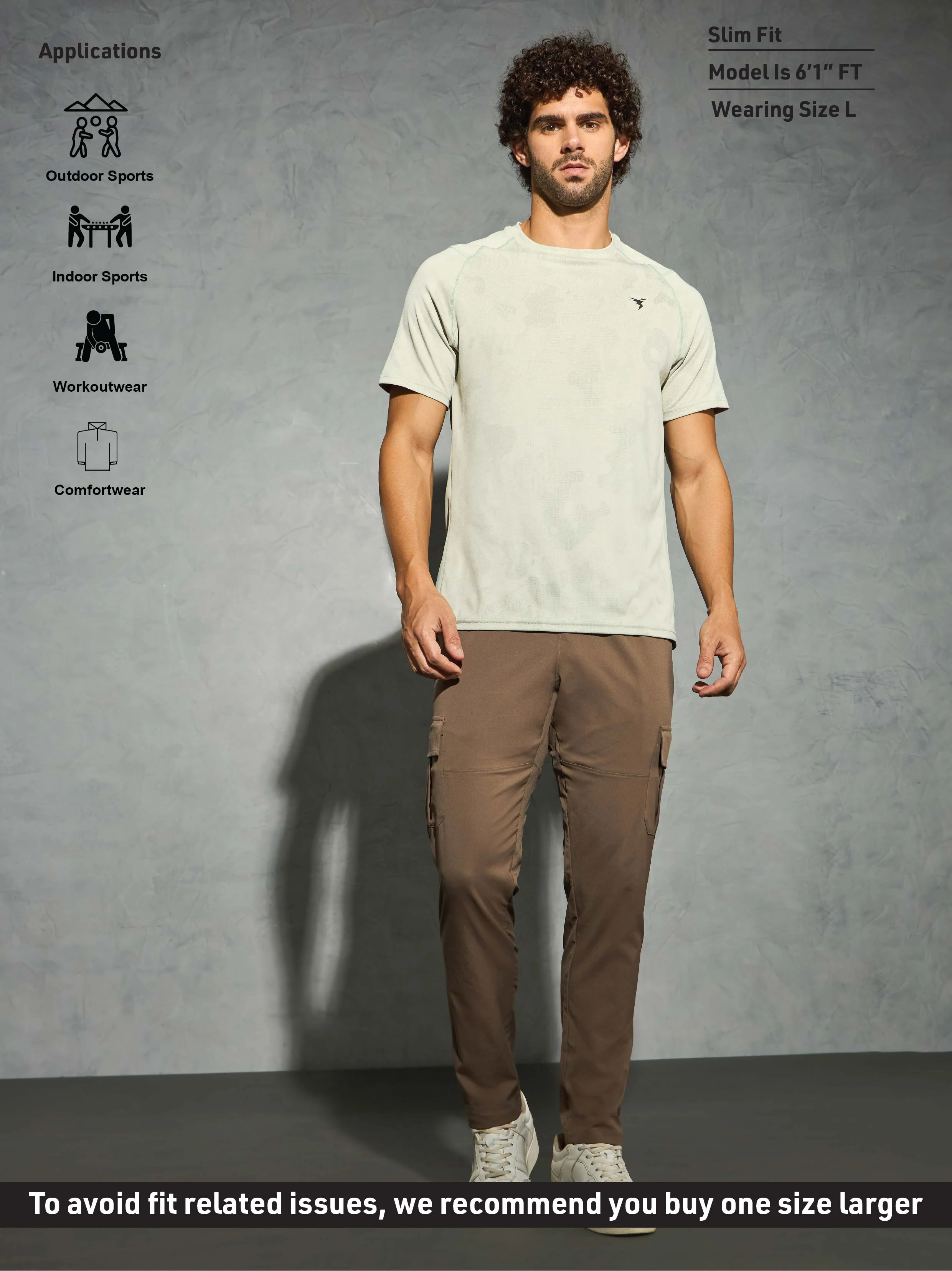 Men Self Design Slim Fit Crew Neck T-shirt with DOUBLE COOL - Image 4