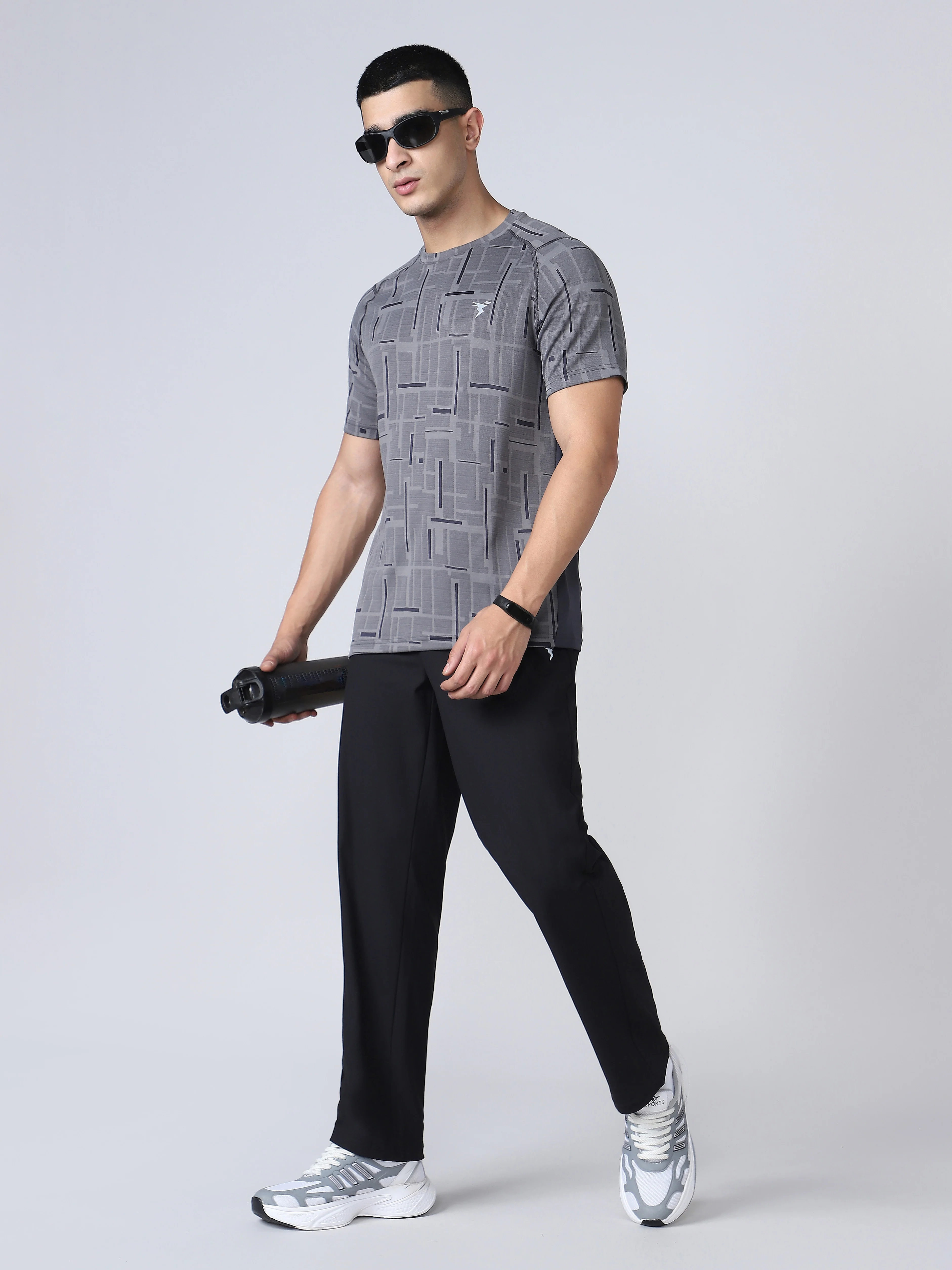 Men Self Design Slim Fit Crew Neck T-shirt with DOUBLE COOL - Image 4