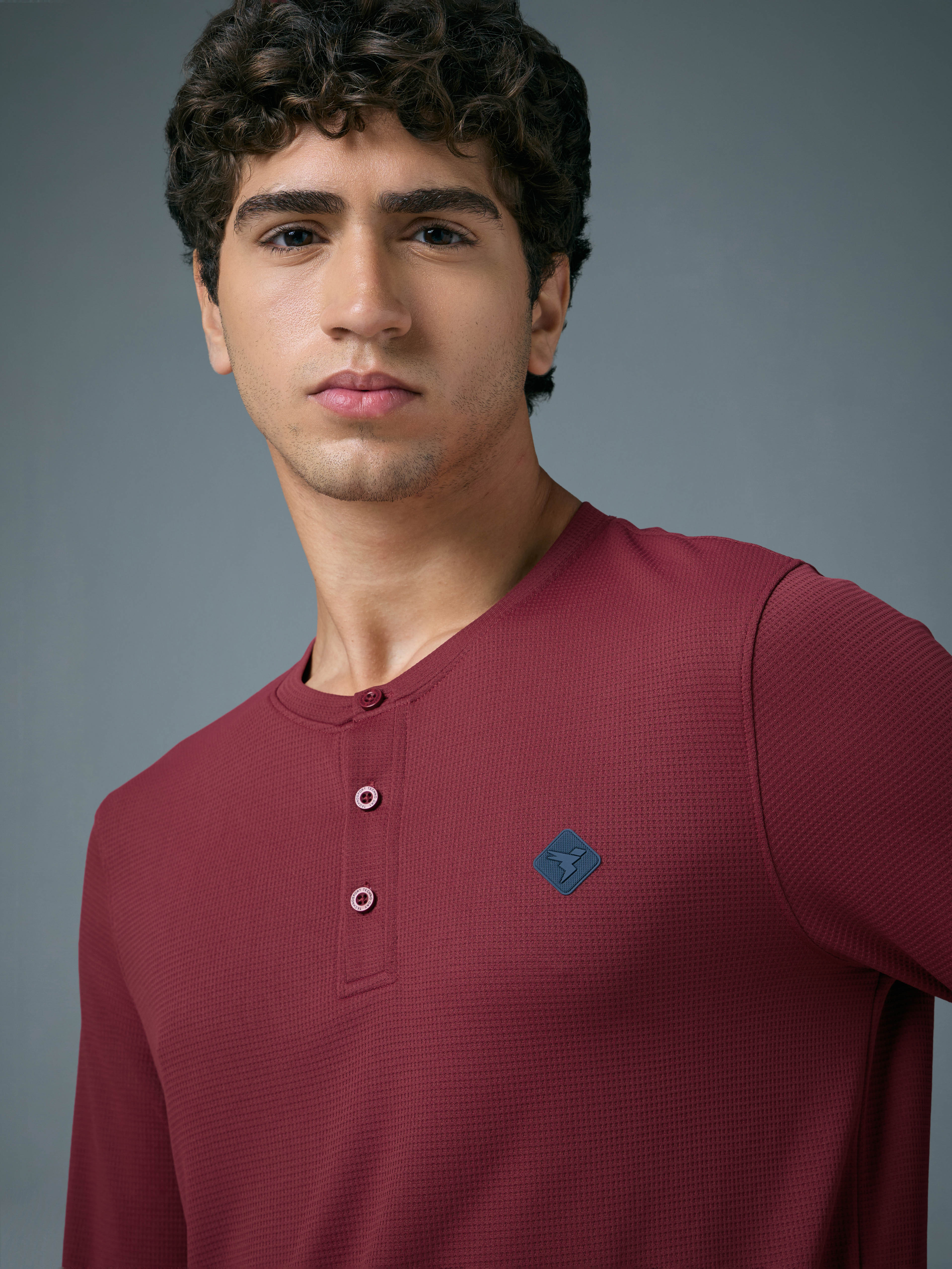 Men Self Design Slim Fit Henley Neck Sports T-Shirt with TECHNOCOOL+ - Image 6