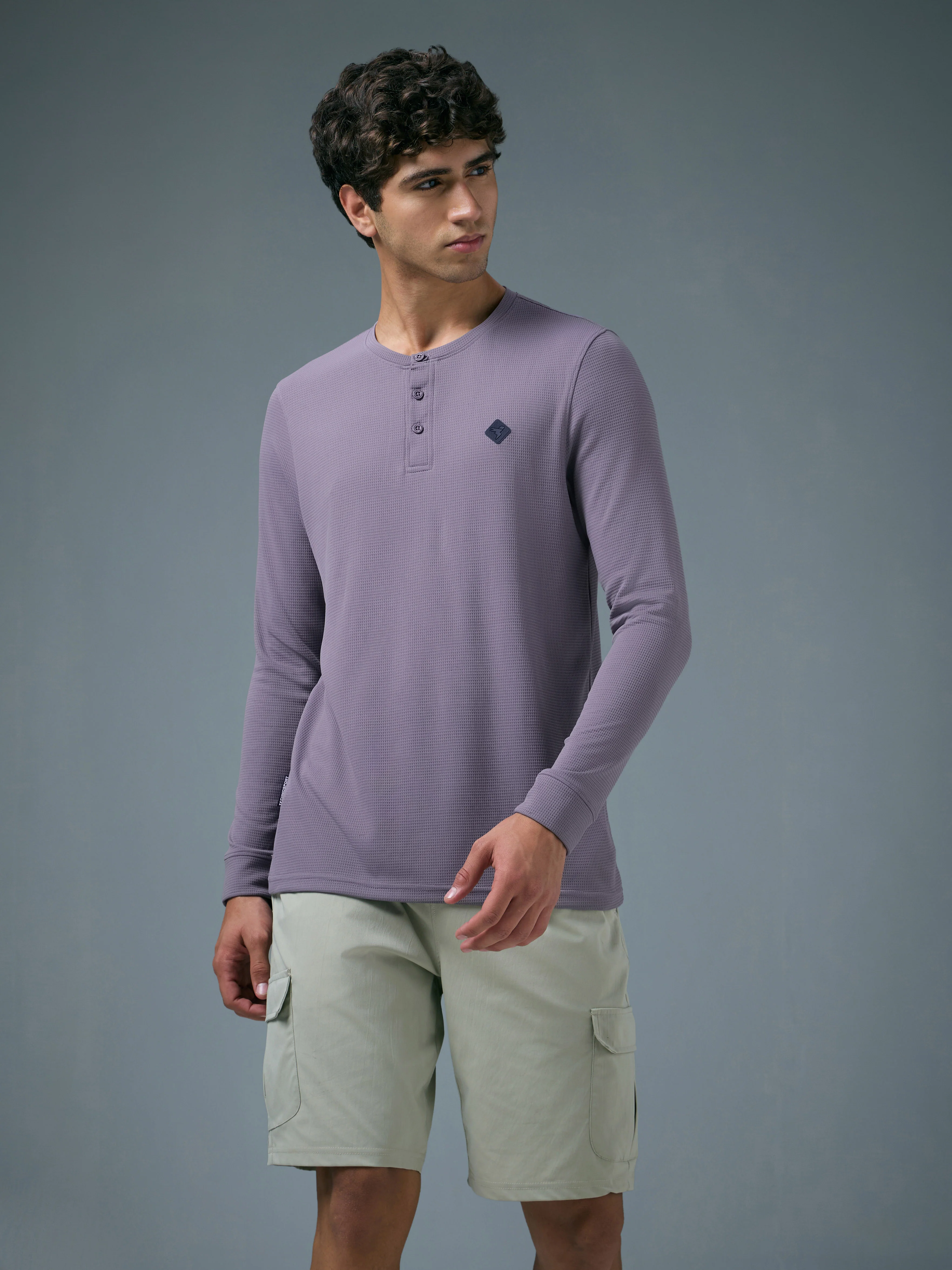 Men Self Design Slim Fit Henley Neck Sports T-Shirt with TECHNOCOOL+ - Image 2