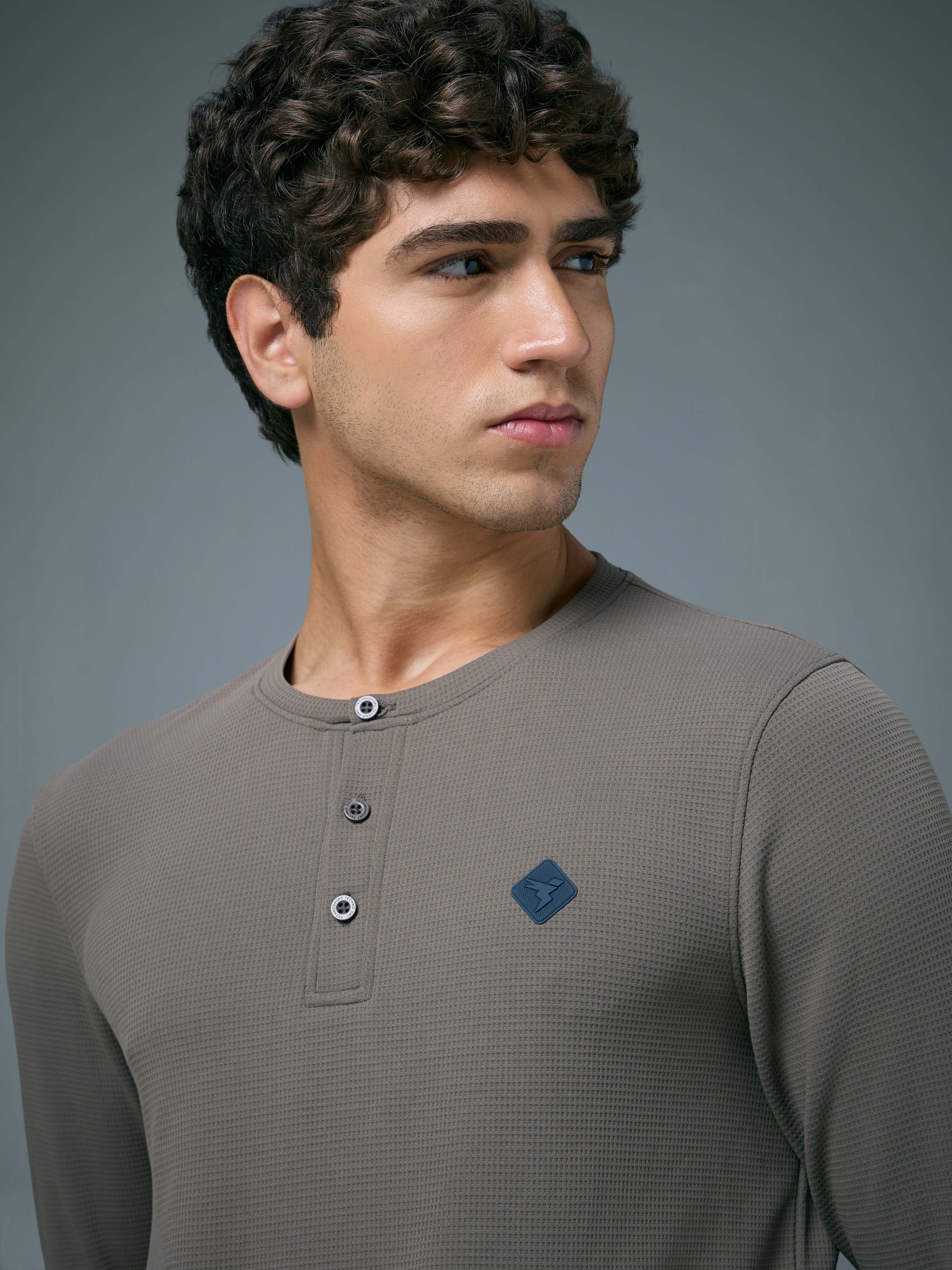Men Self Design Slim Fit Henley Neck Sports T-Shirt with TECHNOCOOL+ - Image 6