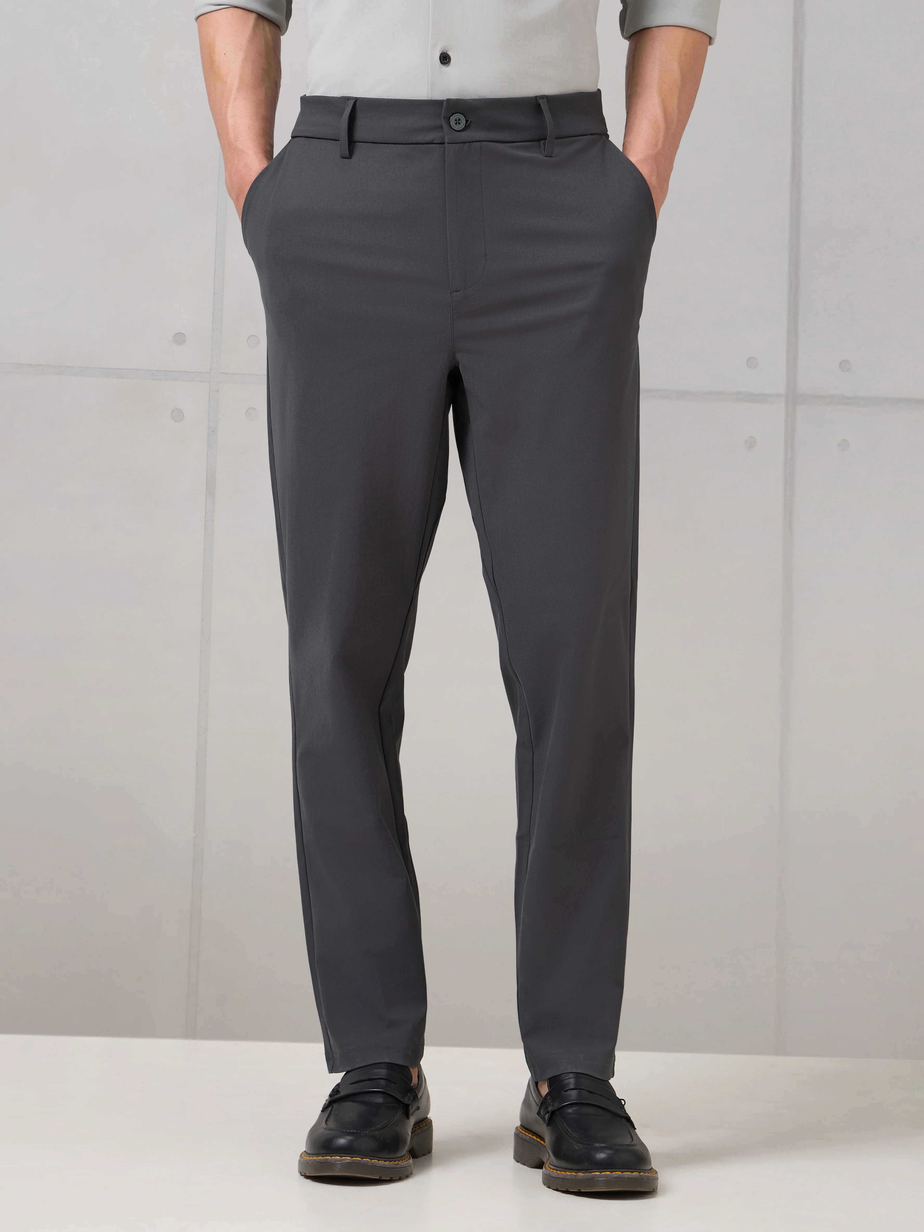 Men Semi-Formal Solid Straight Fit Trousers Pants with DURACOOL+ - Image 2