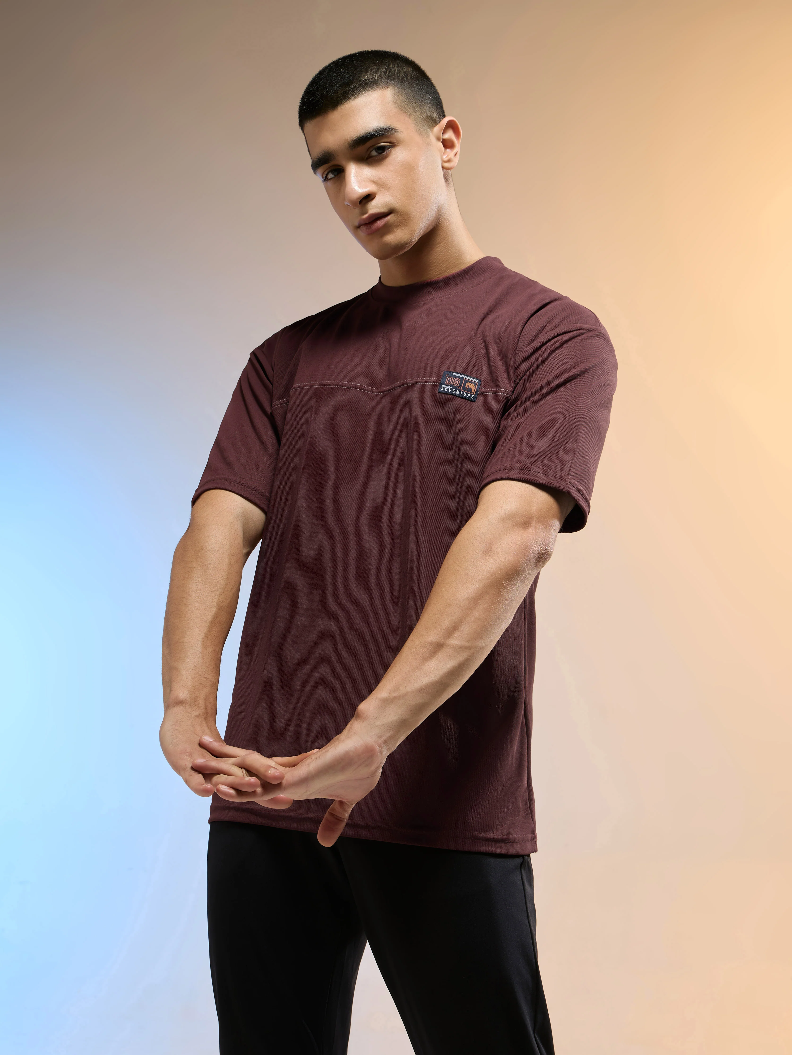 Men Solid Oversized Round Neck Sports T-shirt with MATPIQ