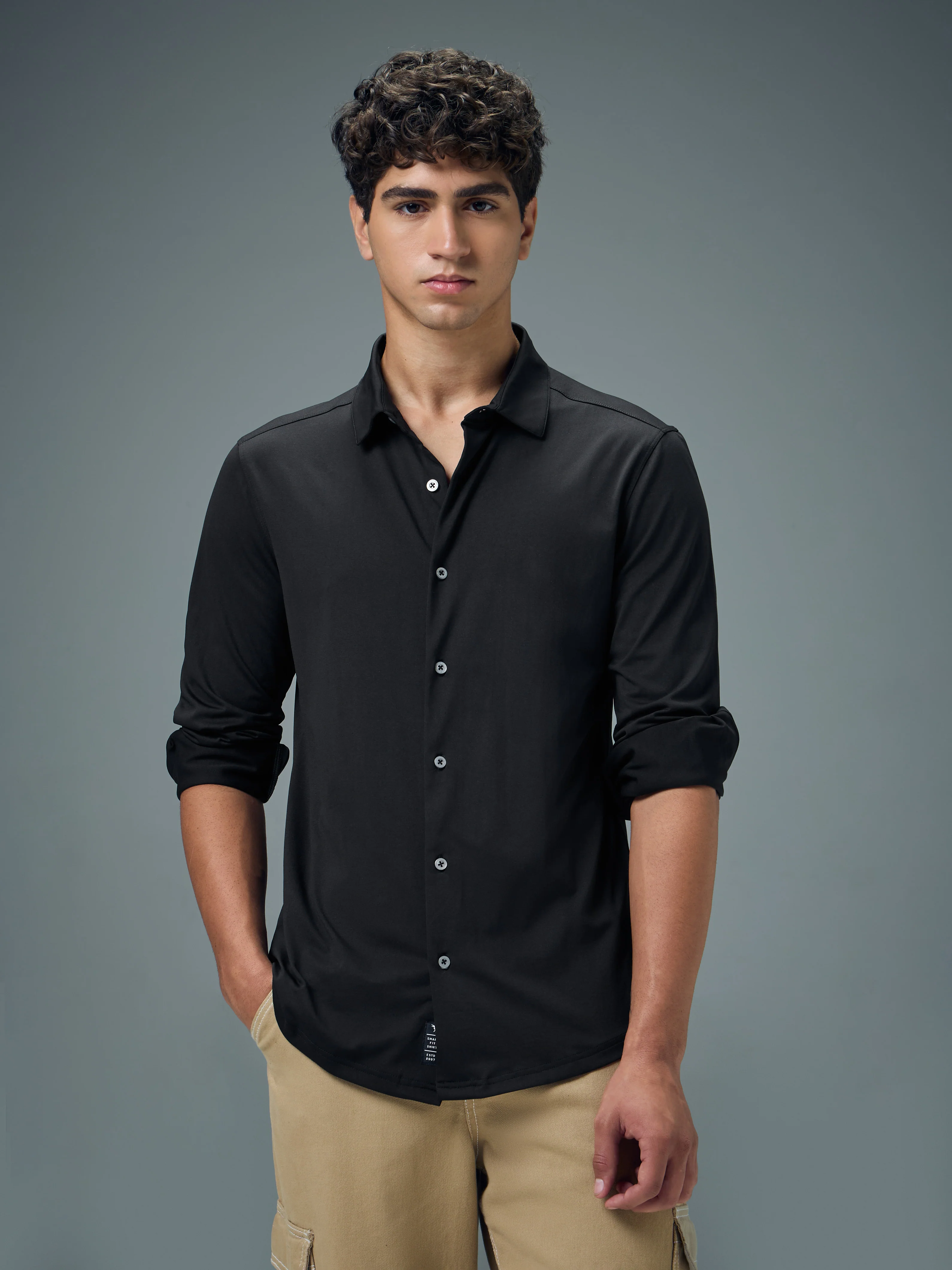 Men Solid Regular Fit Spread Collar Casual Shirt with COTFLEX - Image 2