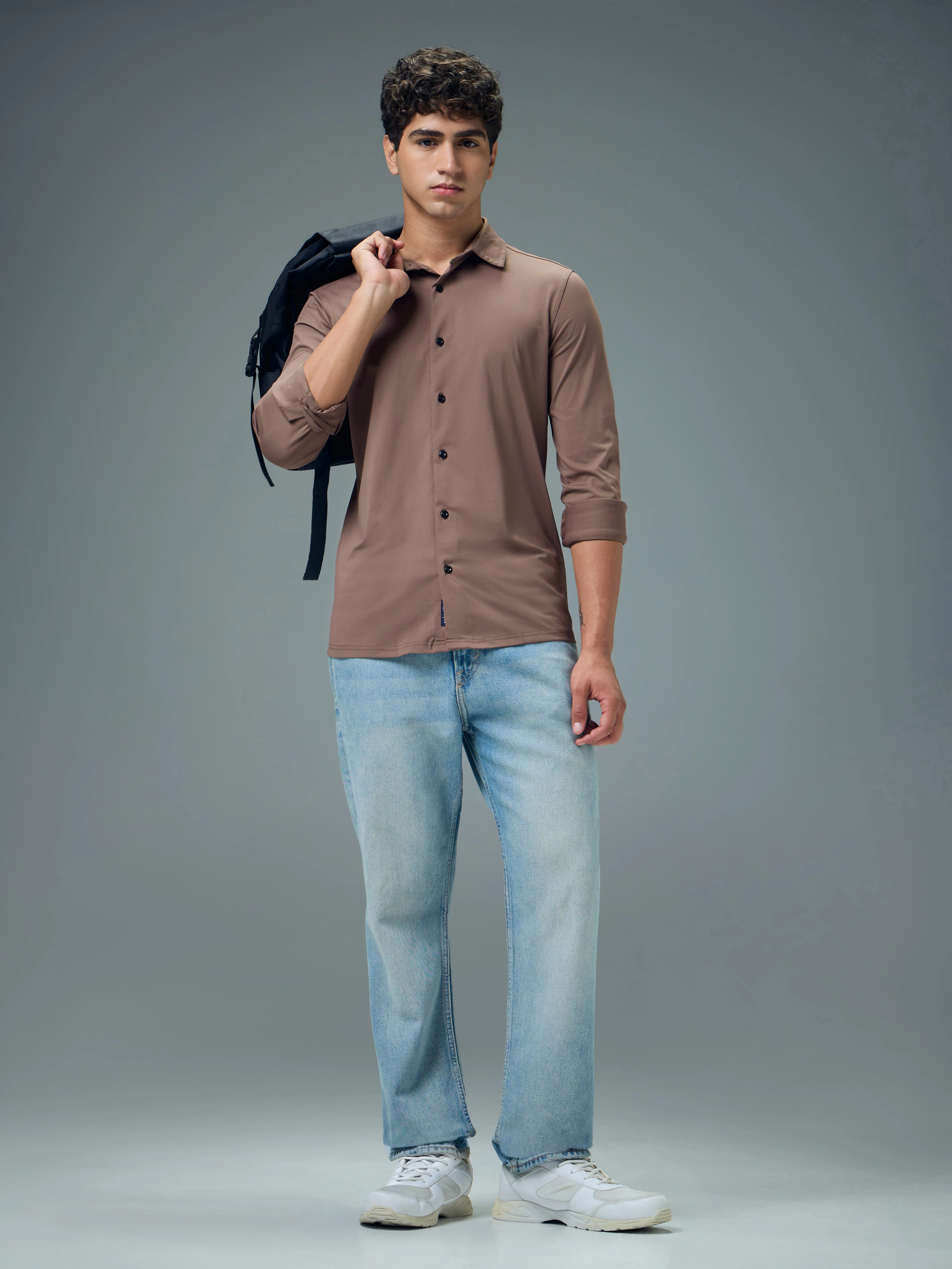 Men Solid Regular Fit Spread Collar Casual Shirt with COTFLEX - Image 5