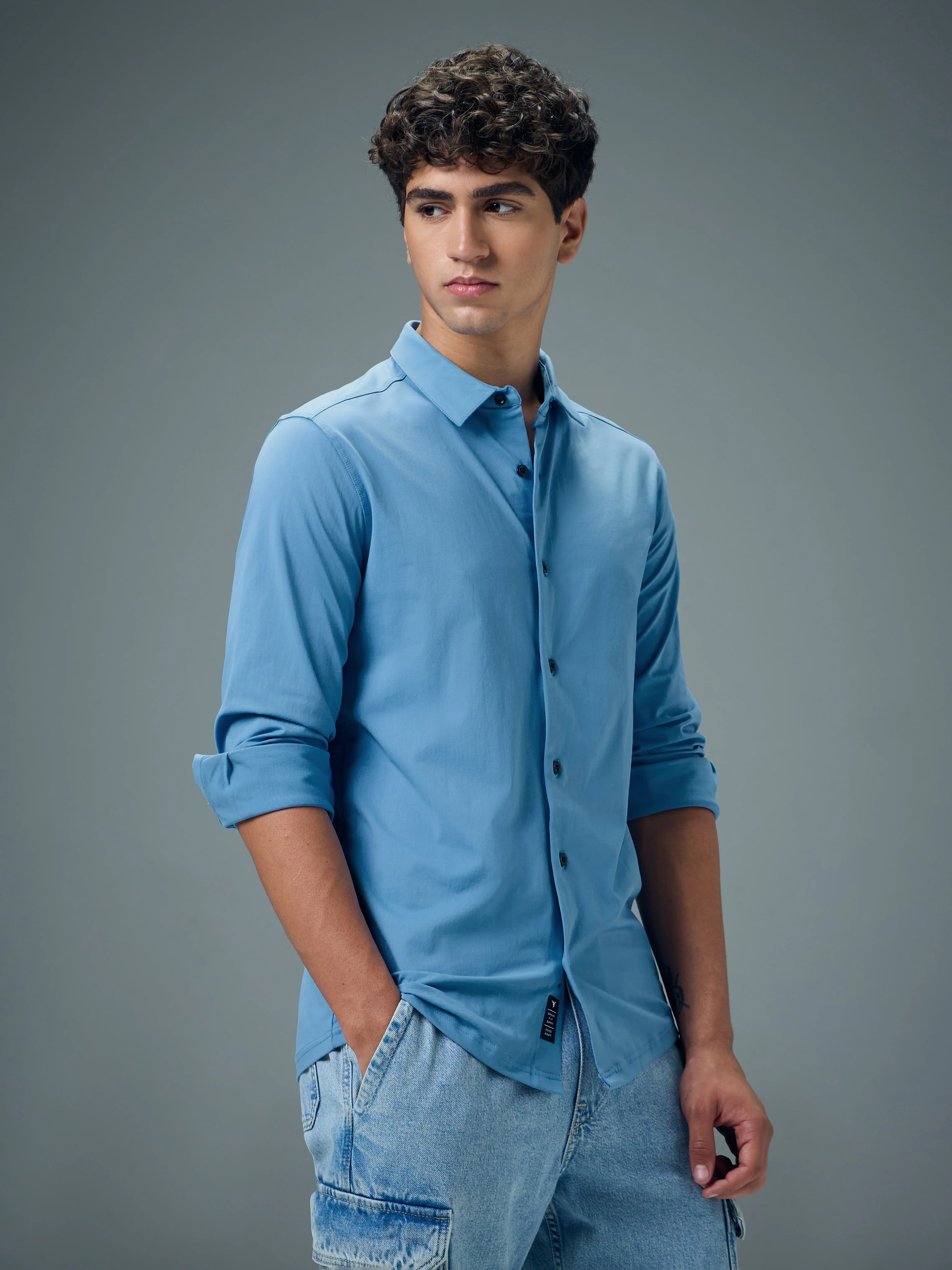Men Solid Regular Fit Spread Collar Casual Shirt with COTFLEX - Image 4