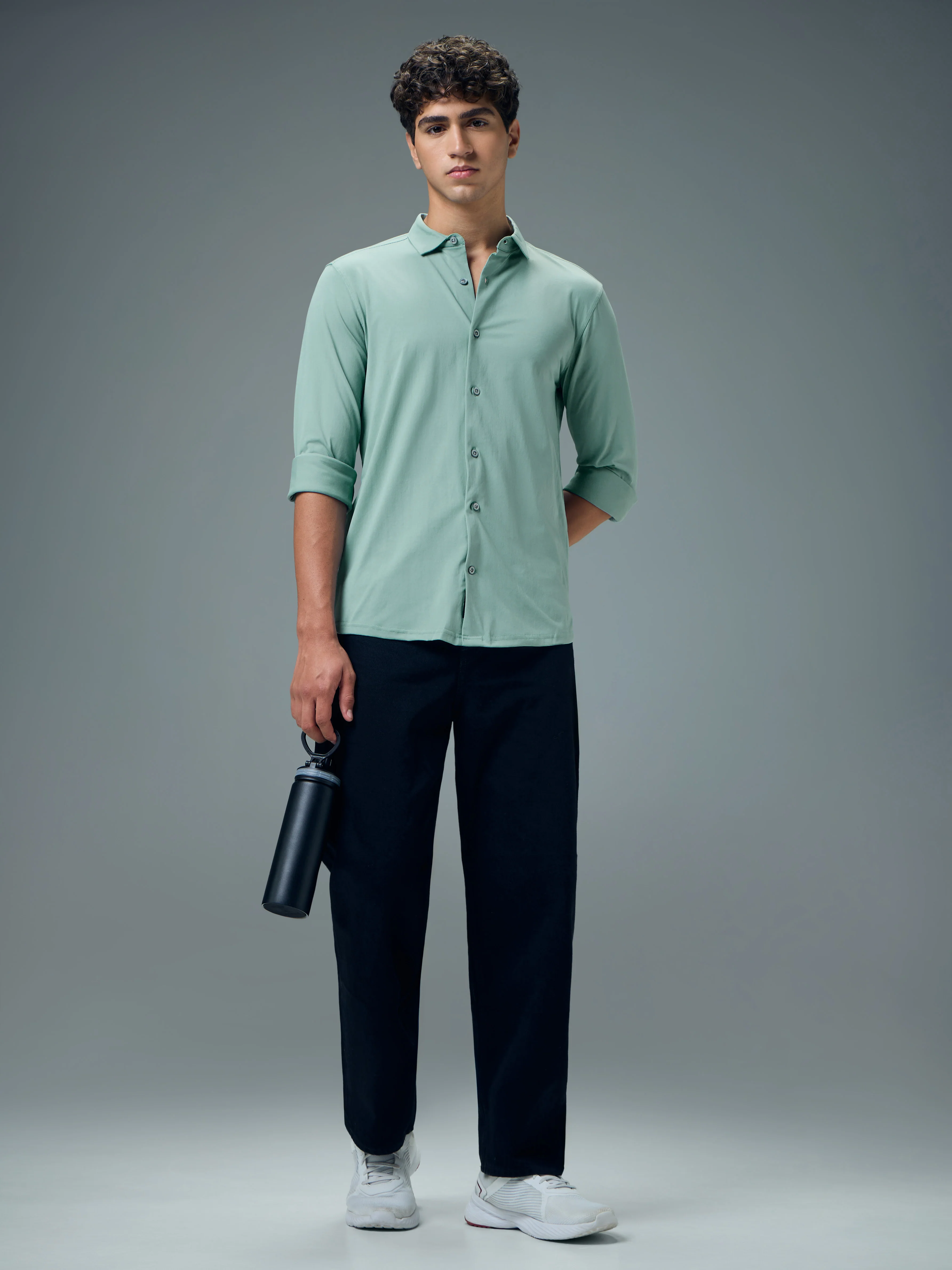 Men Solid Regular Fit Spread Collar Casual Shirt with COTFLEX - Image 5