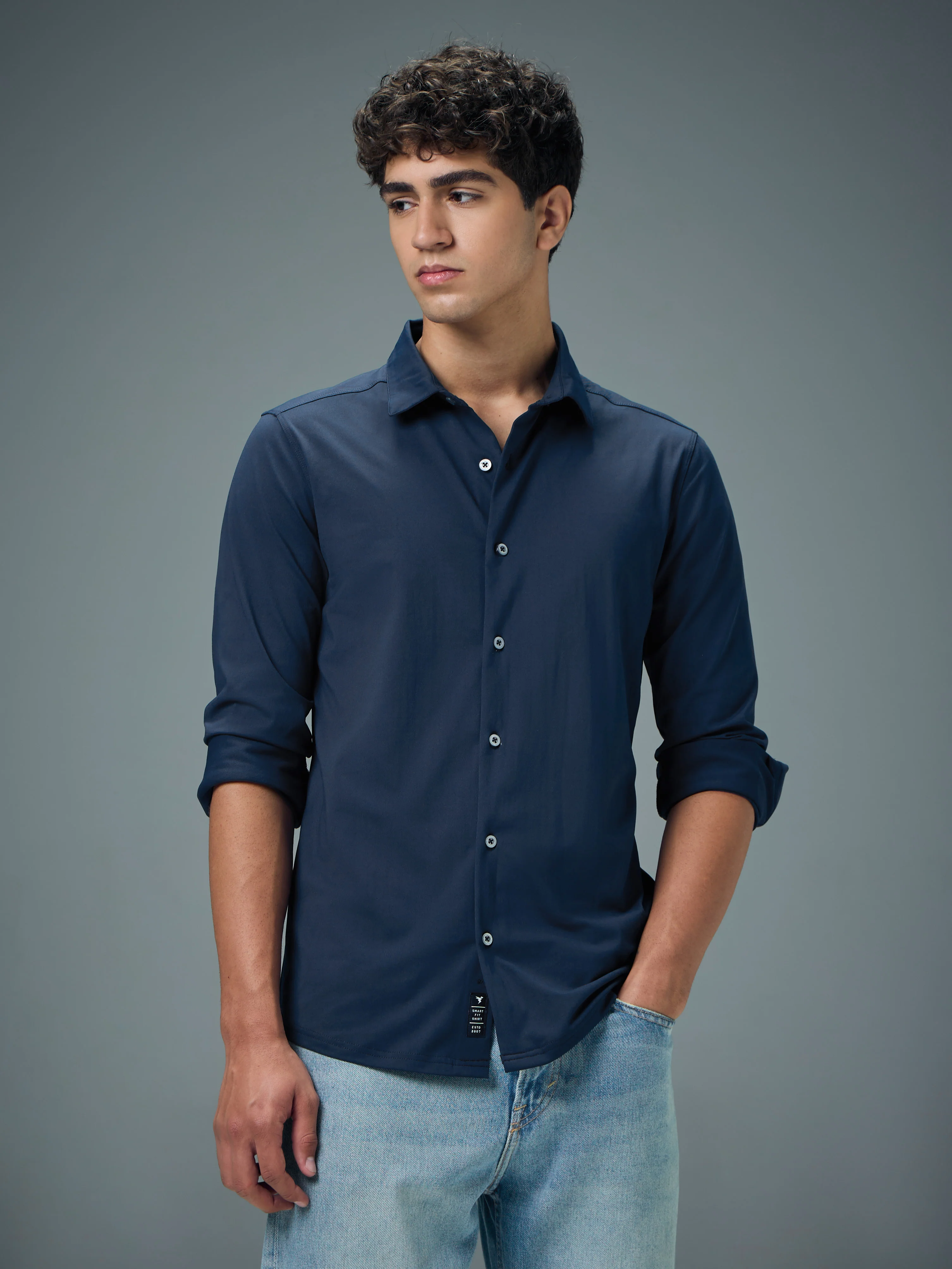 Men Solid Regular Fit Spread Collar Casual Shirt with COTFLEX - Image 3