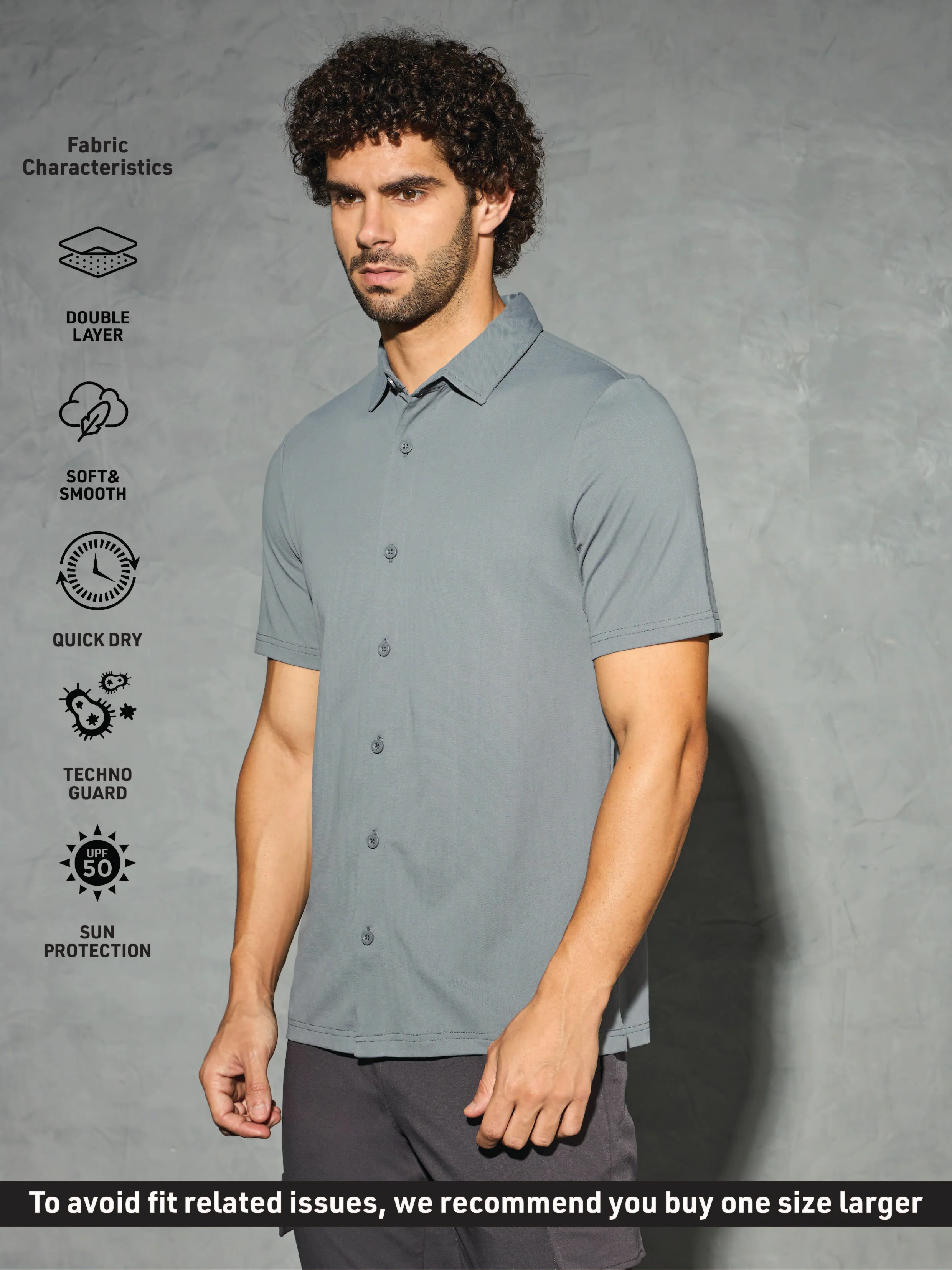 Men Solid Regular Fit Spread Collar Shirt with TECHNO COOL+ - Image 5