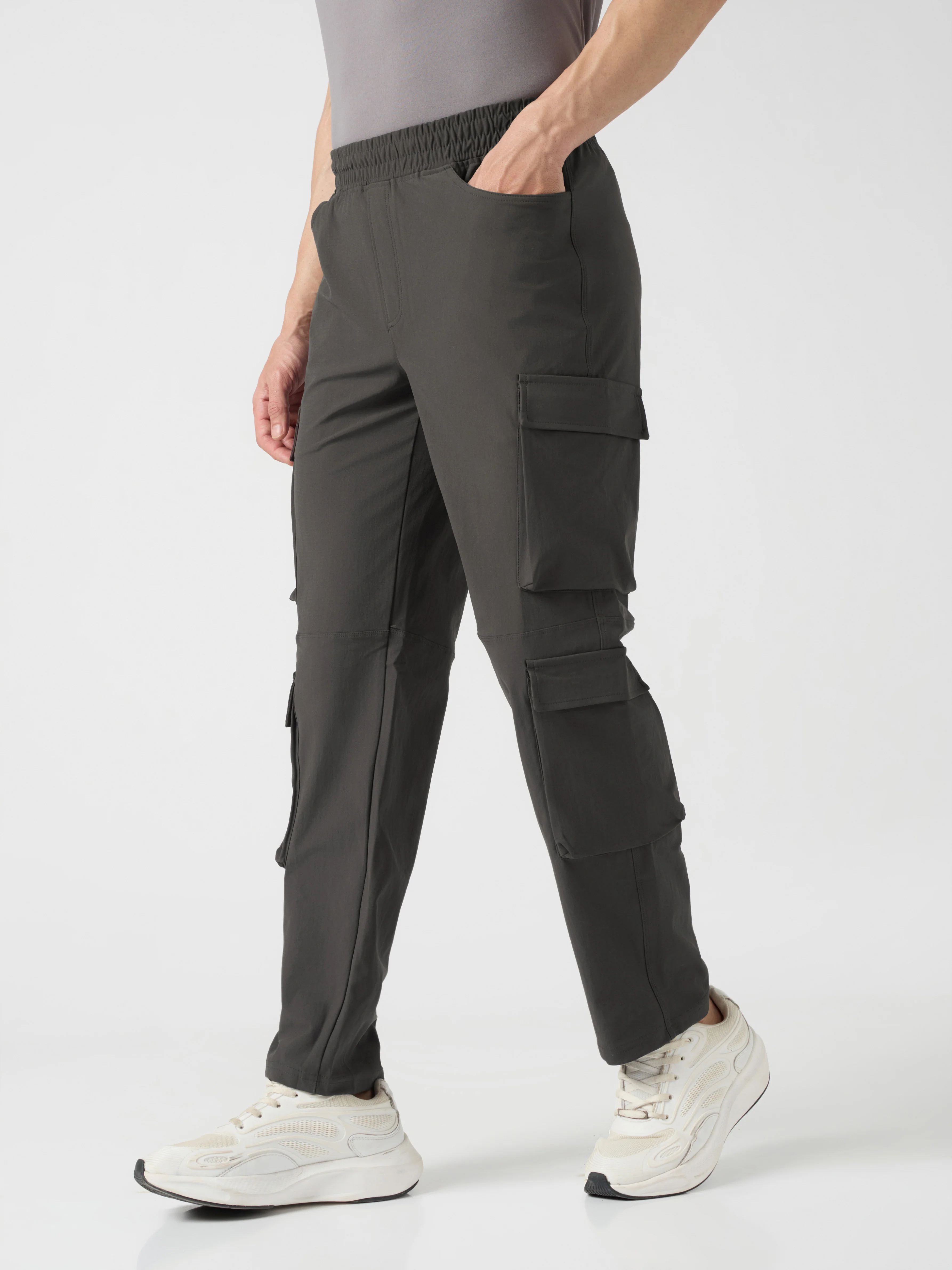 Men Solid Relax Fit 6 Pocket Cargo Trackpants with DURACOOL+ - Image 4