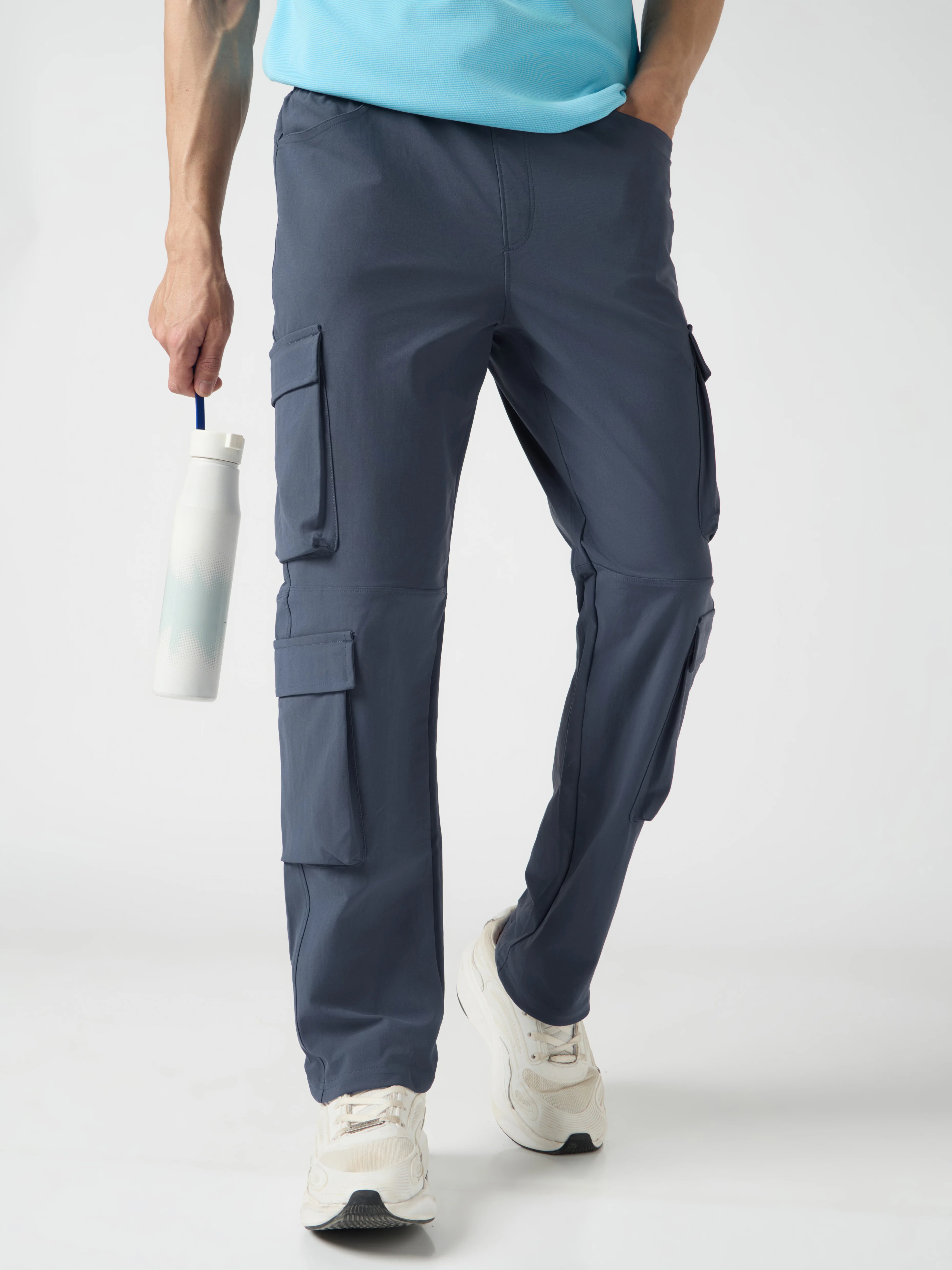 Men Solid Relax Fit 6 Pocket Cargo Trackpants with DURACOOL+