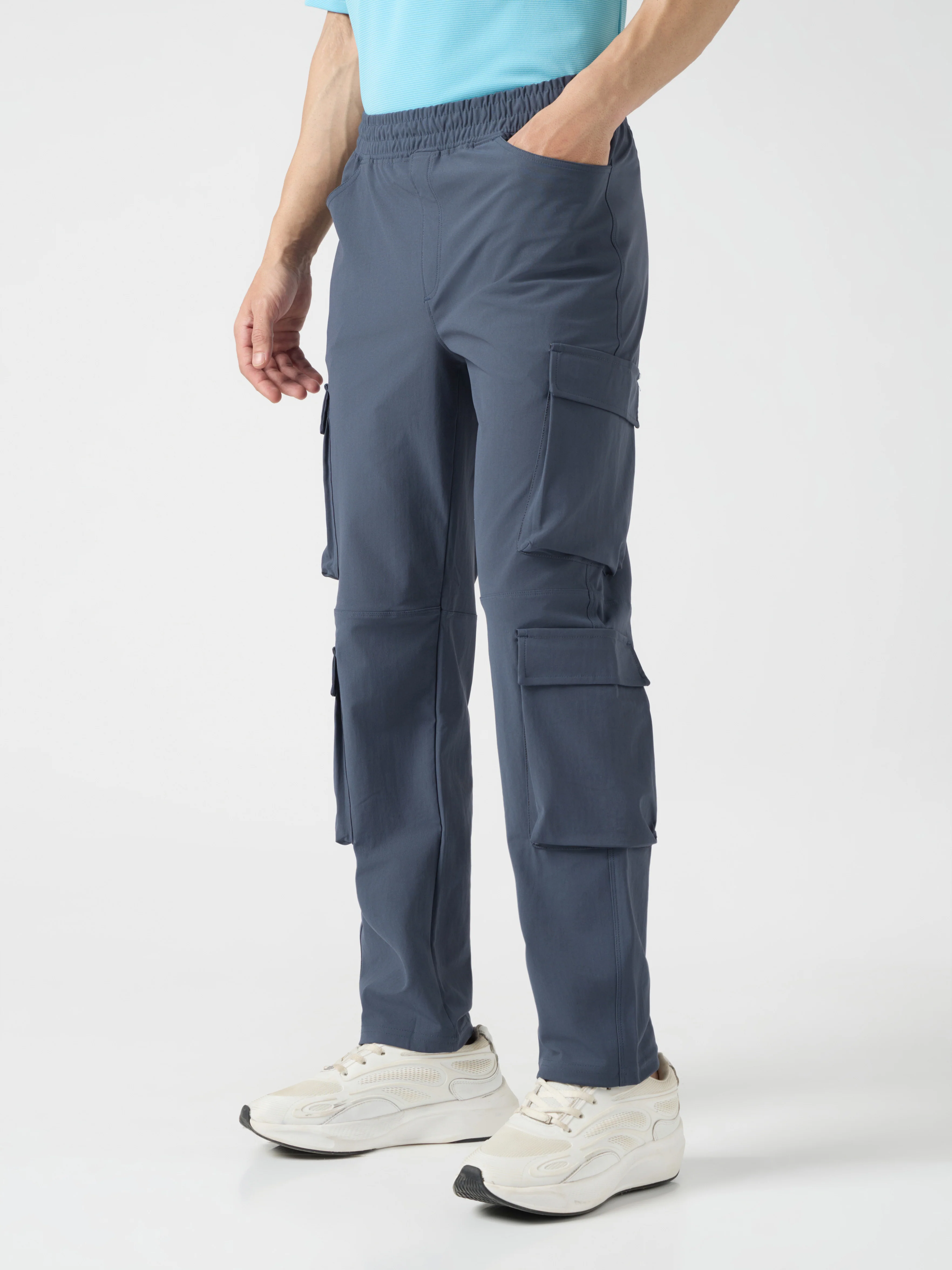 Men Solid Relax Fit 6 Pocket Cargo Trackpants with DURACOOL+ - Image 4
