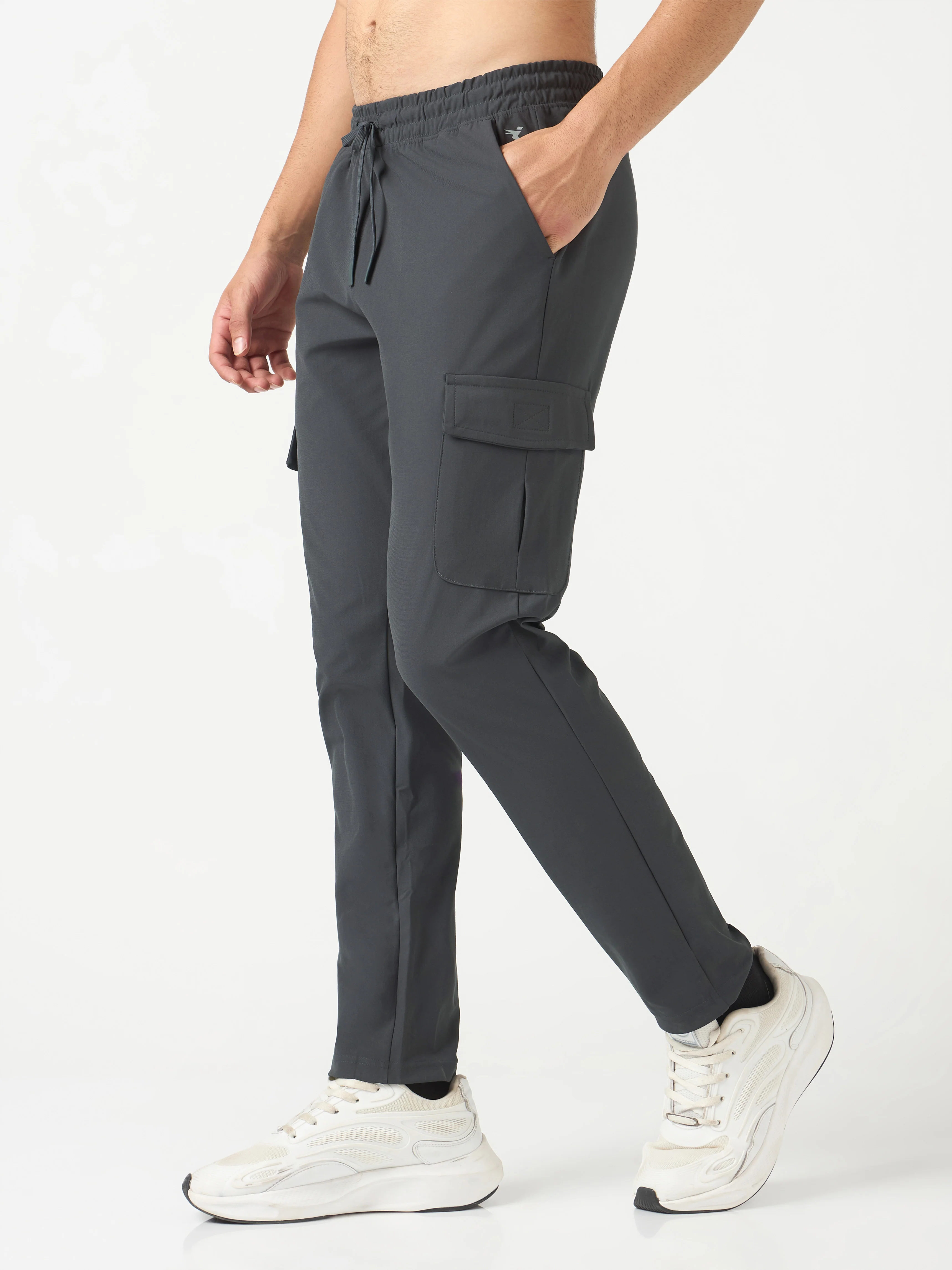 Men Solid Relax Fit Cargo Trackpants with DURACOOL+ - Image 4