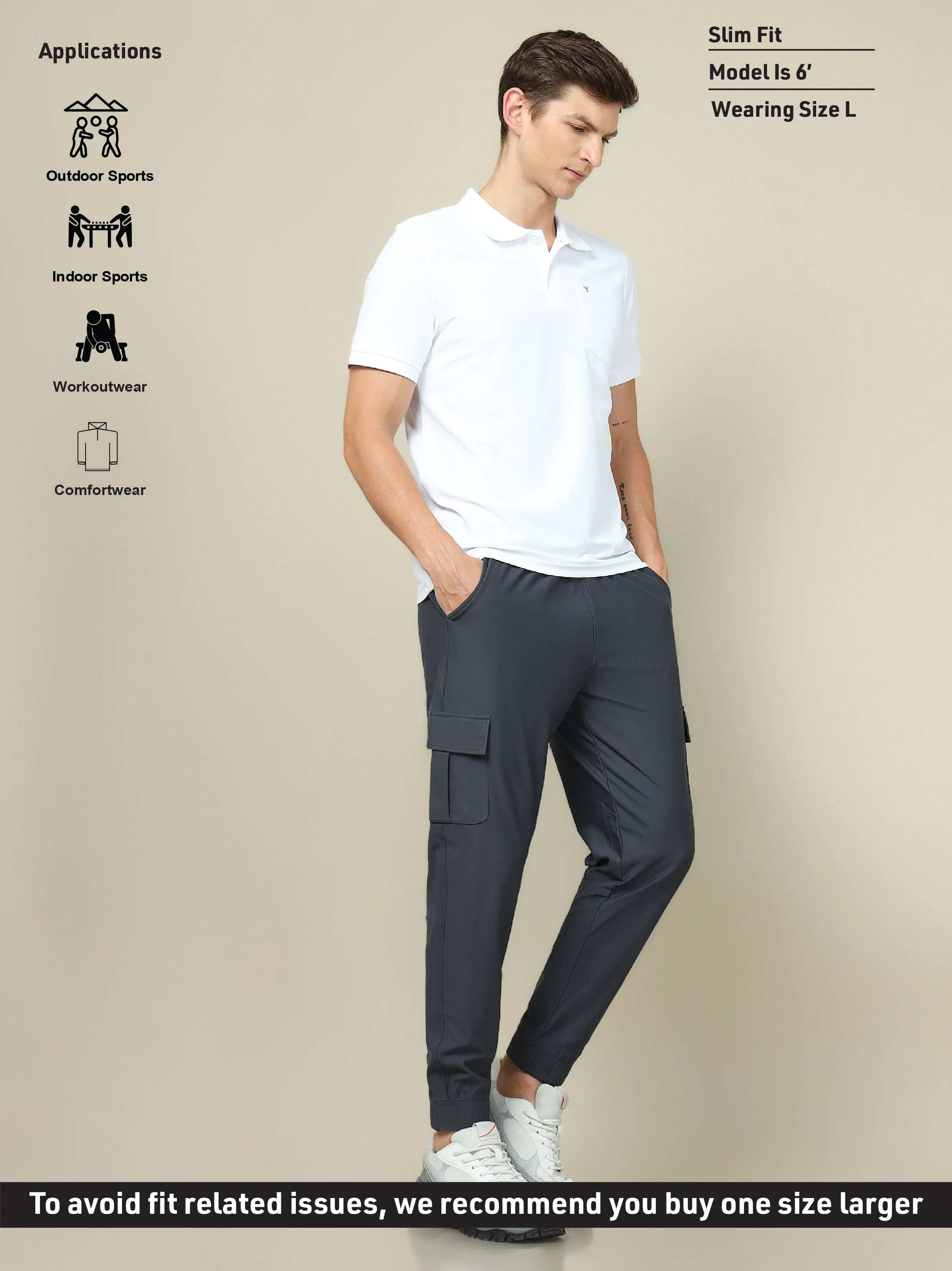 Men Solid Slim Fit Cargo Joggers with DURACOOL+ - Image 5