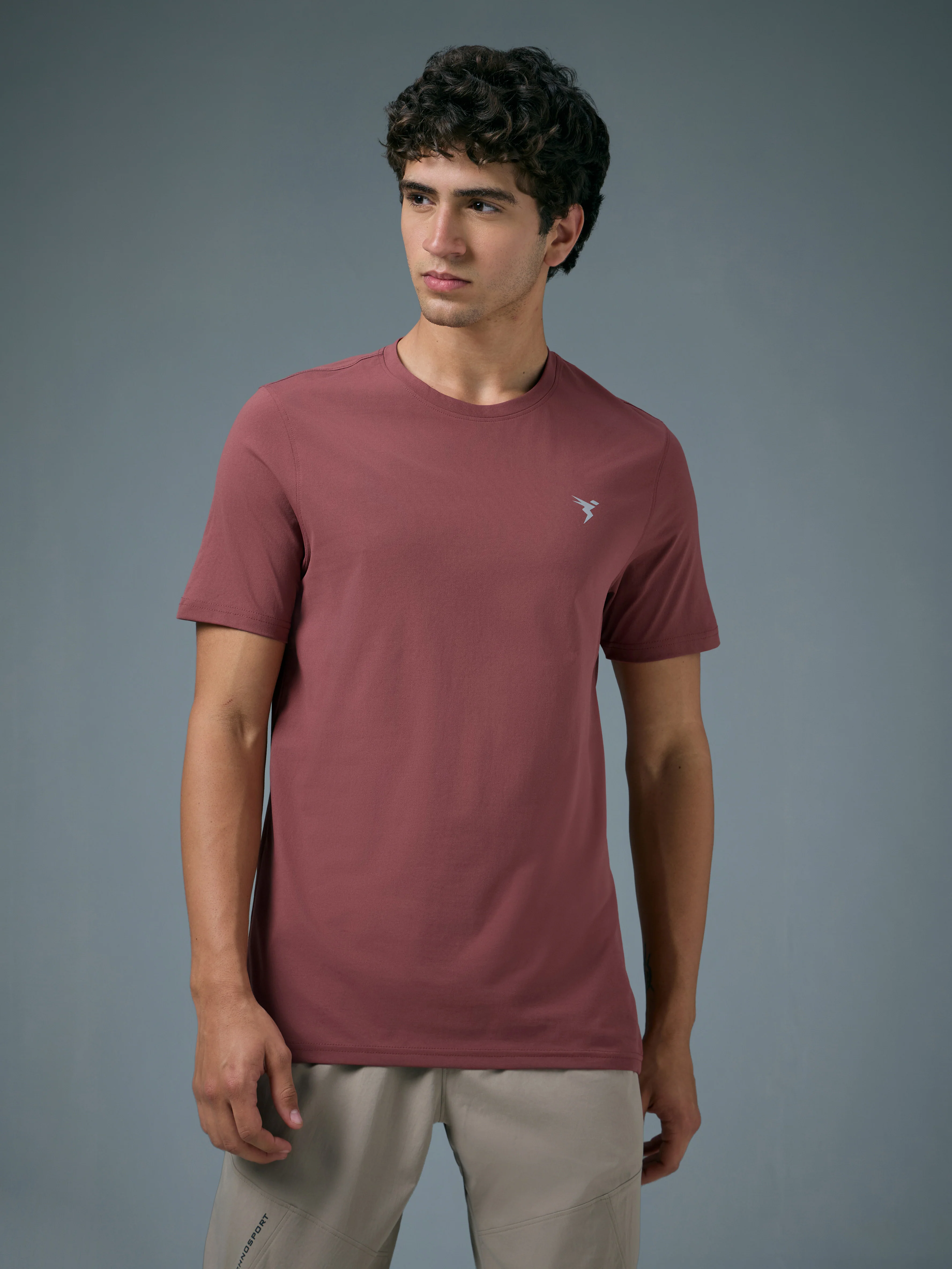 Men Solid Slim Fit Crew Neck T-shirt with COTFLEX - Image 2