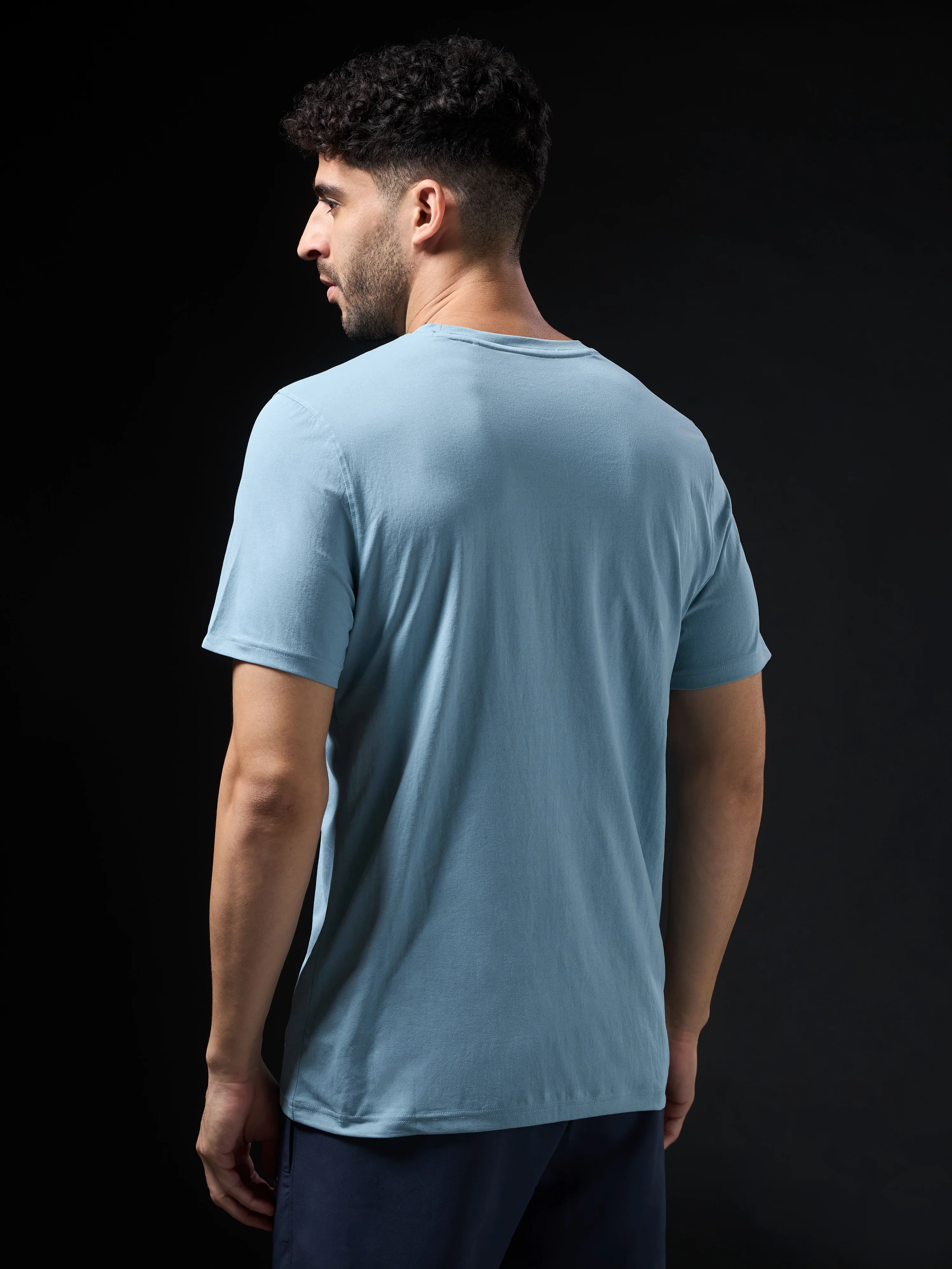 Men Solid Slim Fit Crew Neck T-shirt with COTFLEX - Image 3