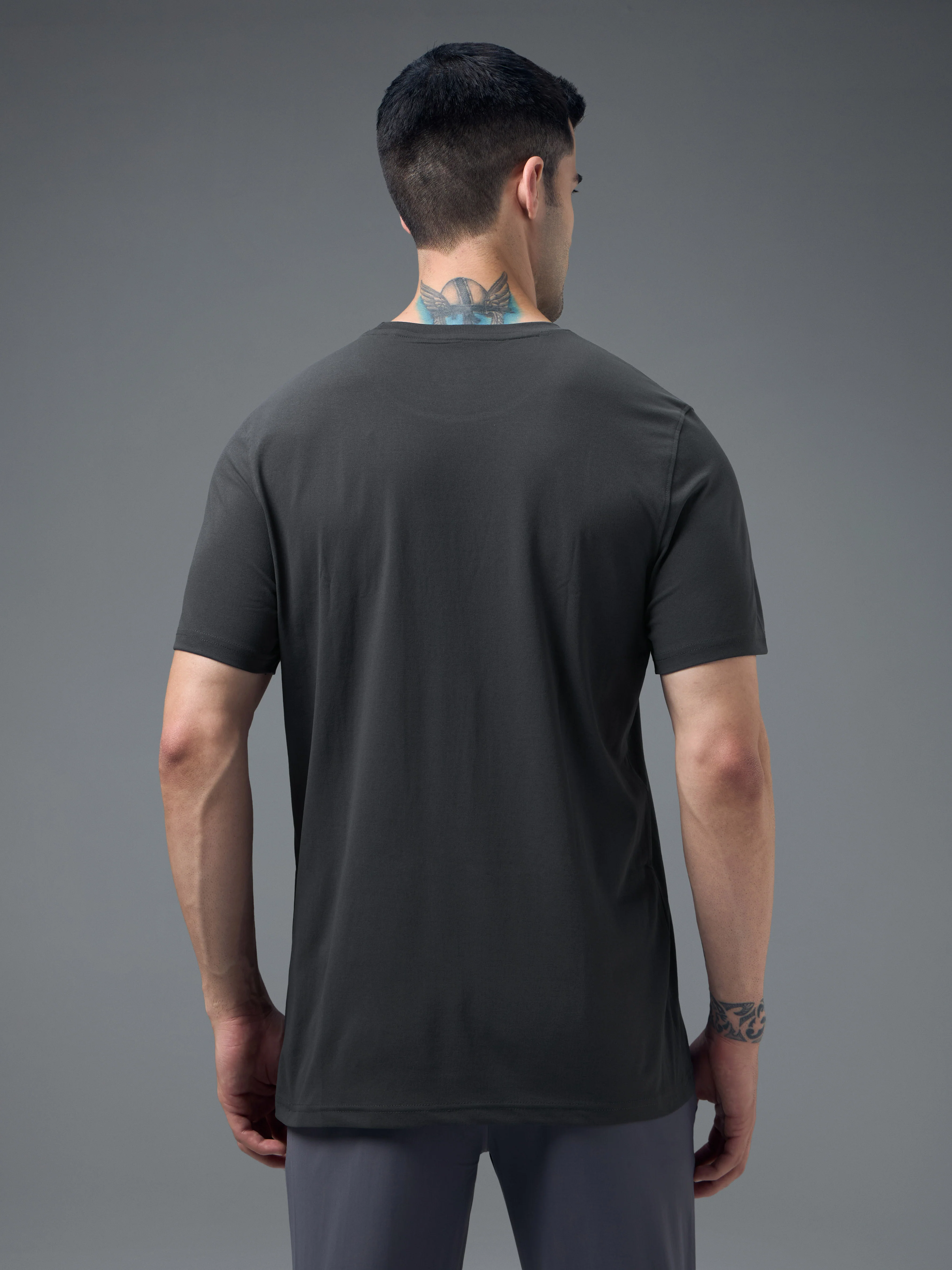 Men Solid Slim Fit Crew Neck T-shirt with COTFLEX - Image 3