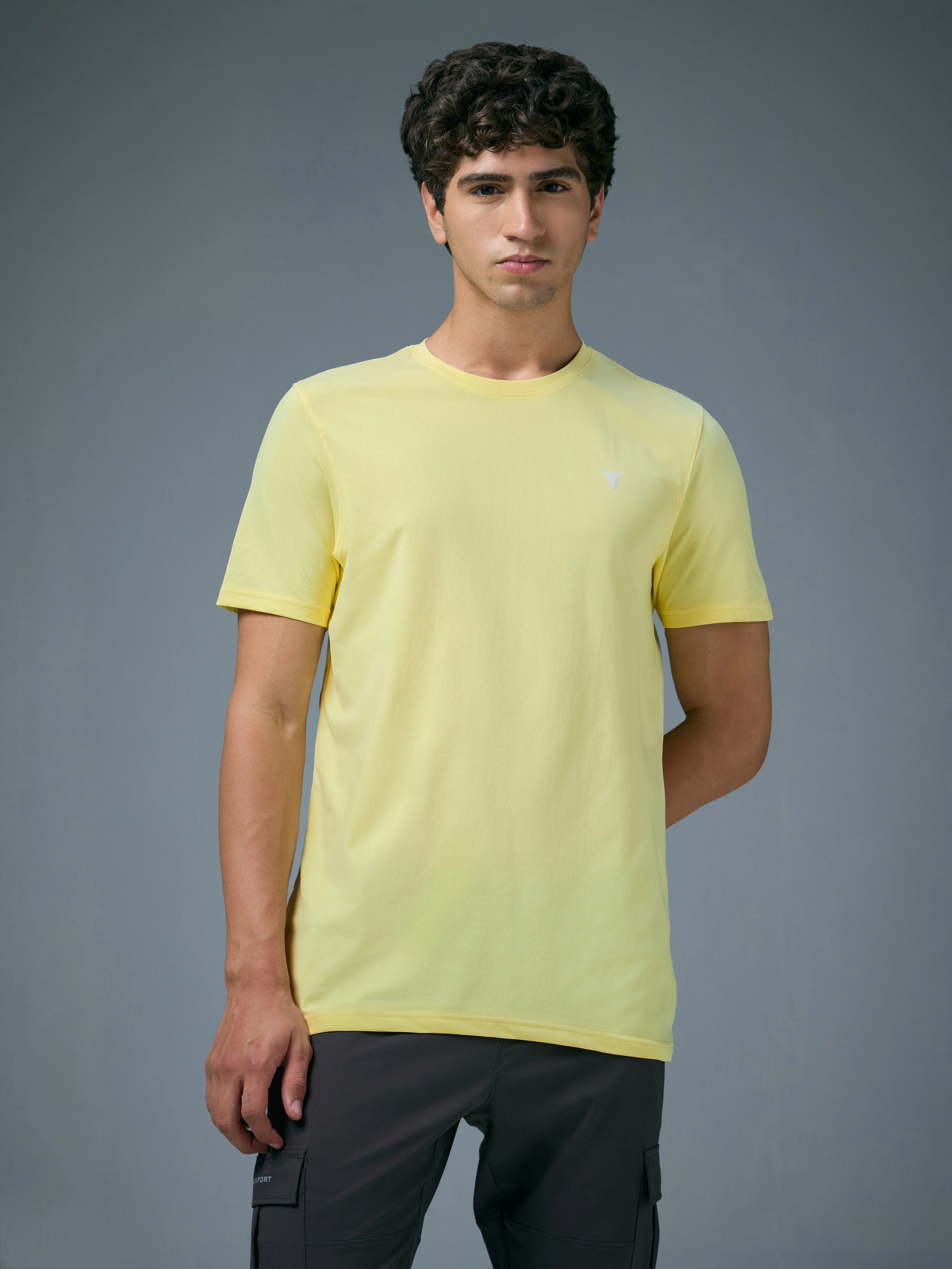 Men Solid Slim Fit Crew Neck T-shirt with COTFLEX - Image 2