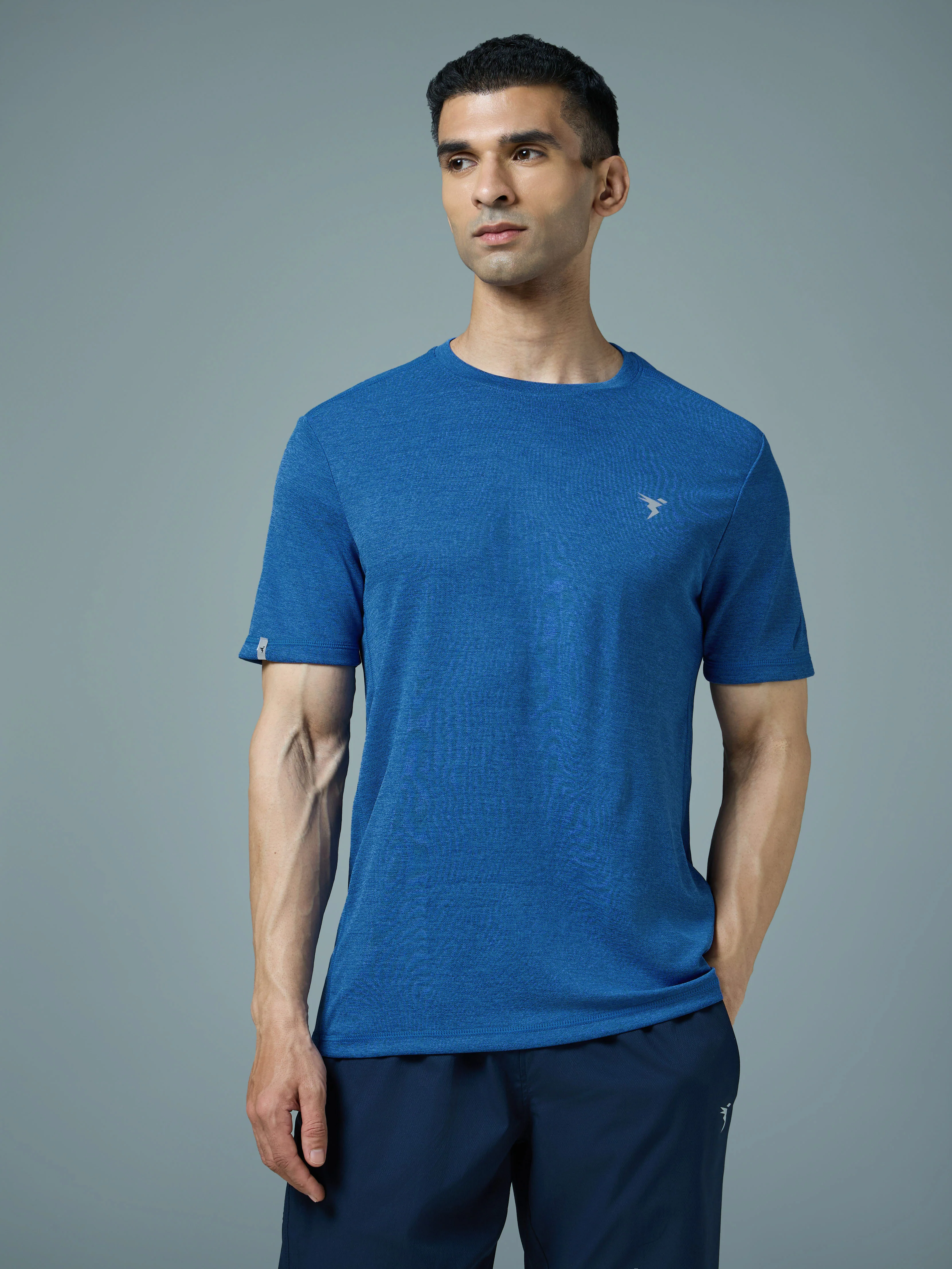 Men Solid Slim Fit Crew Neck T-shirt with DOUBLE COOL - Image 2