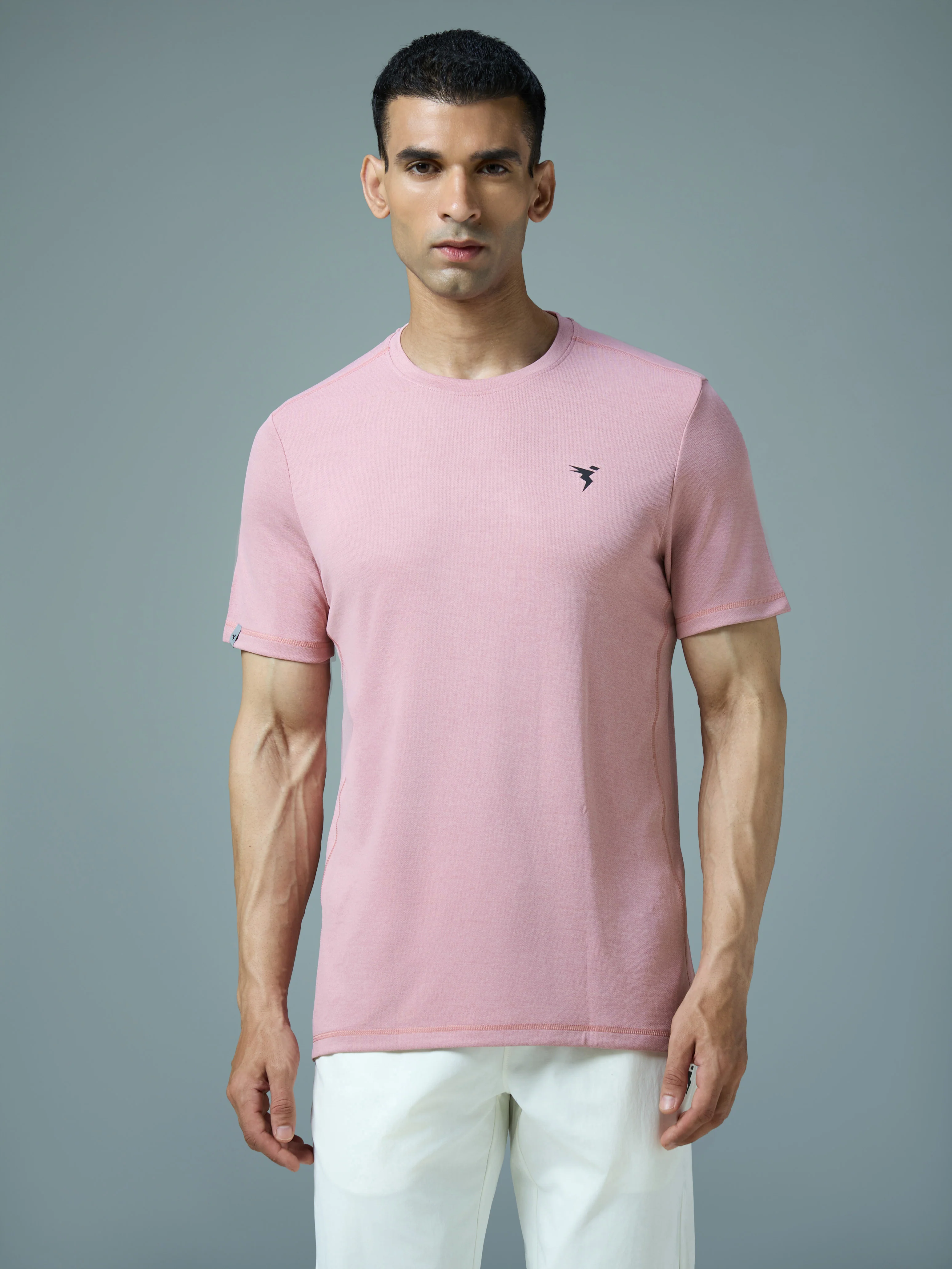 Men Solid Slim Fit Crew Neck T-shirt with DOUBLE COOL - Image 2