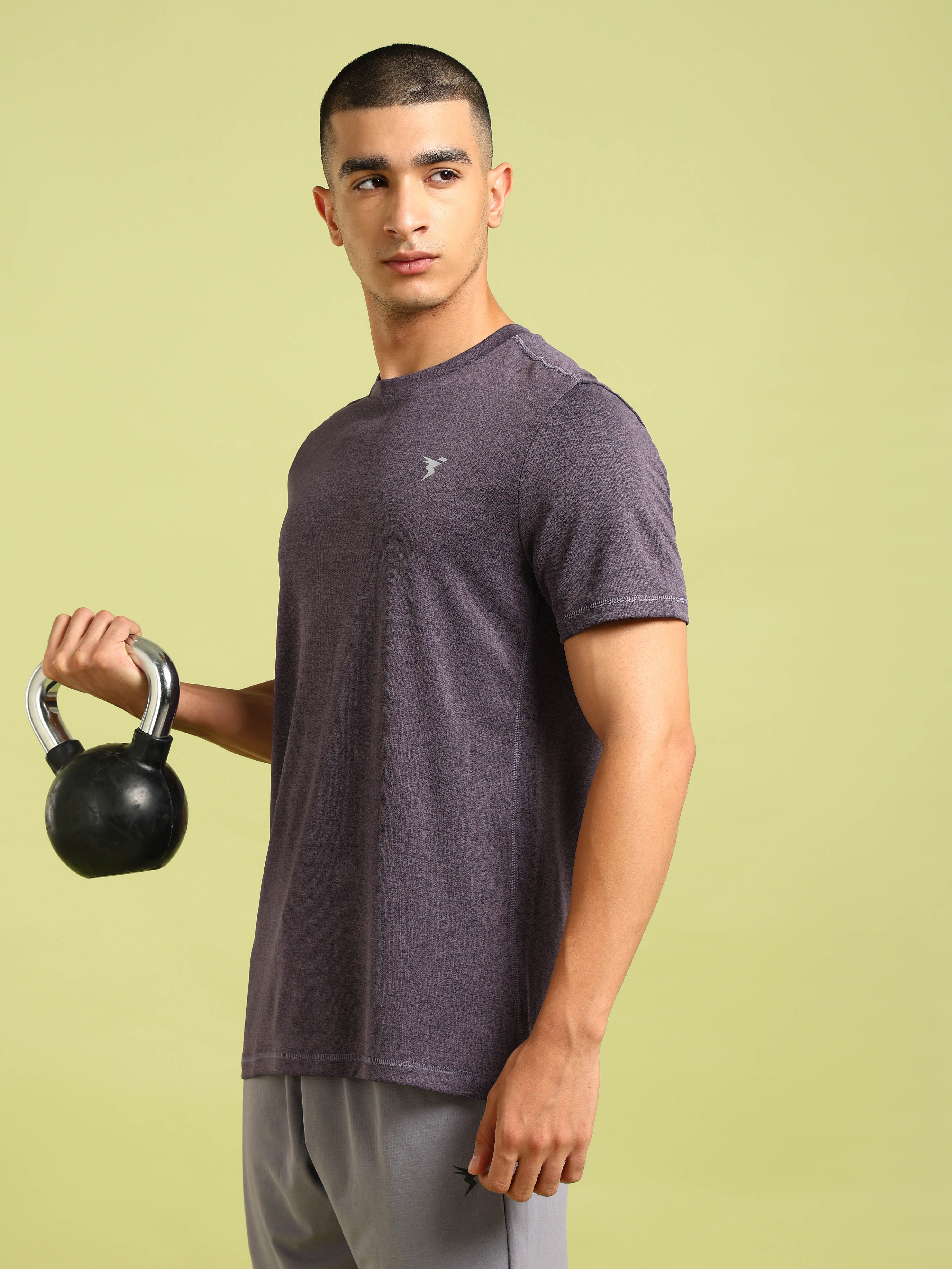 Men Solid Slim Fit Crew Neck T-shirt with DOUBLE COOL - Image 3