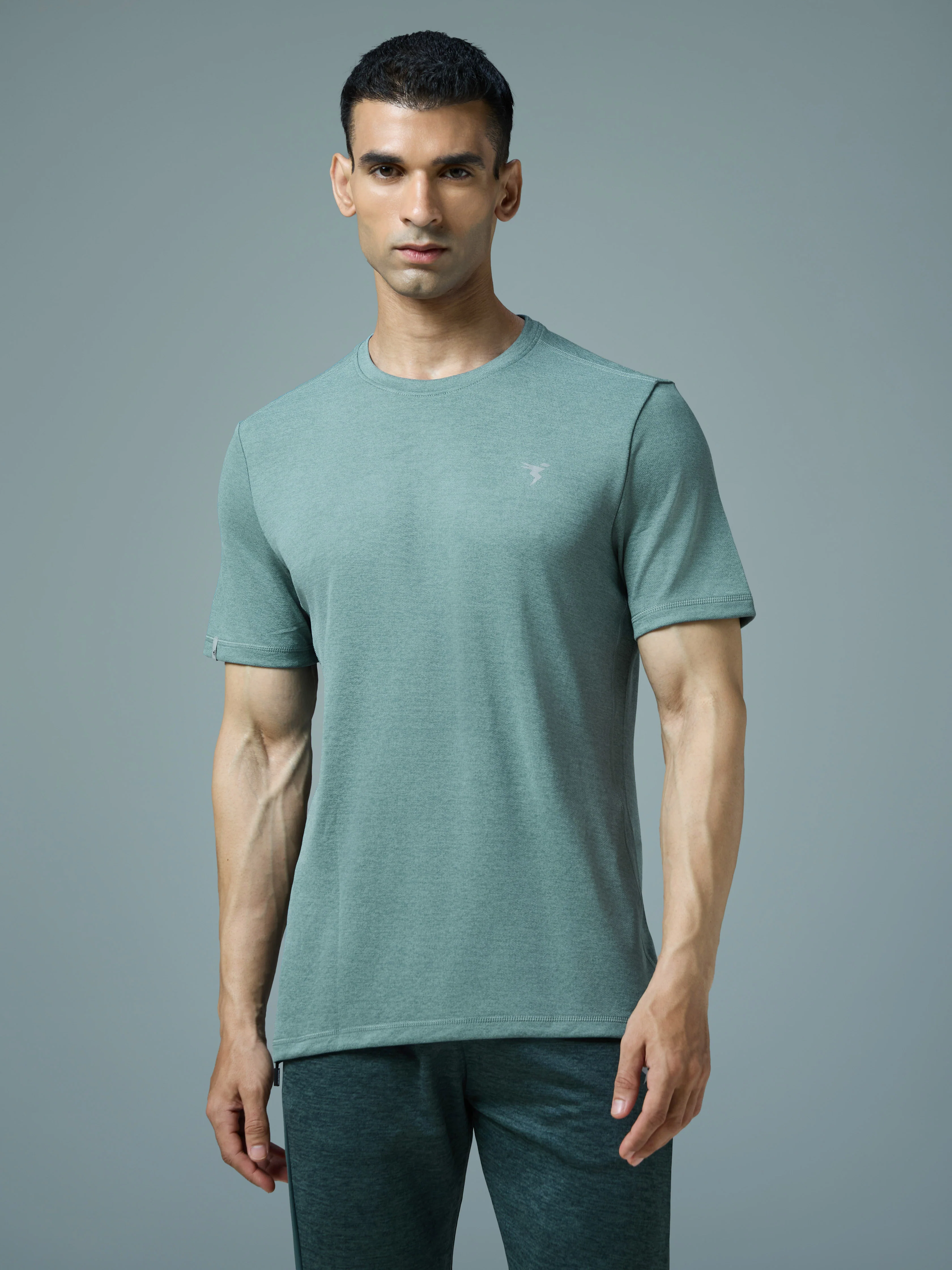 Men Solid Slim Fit Crew Neck T-shirt with DOUBLE COOL - Image 2
