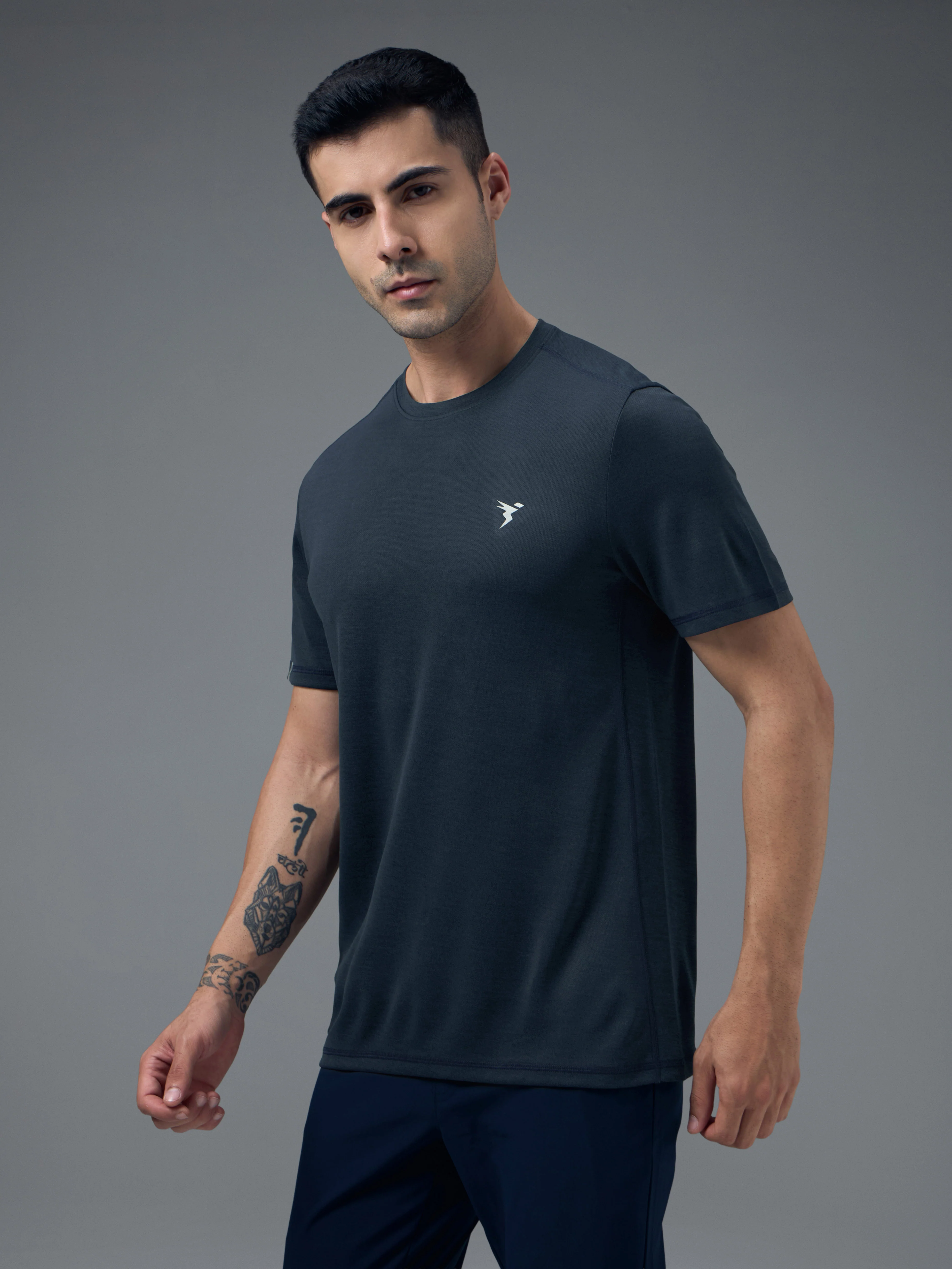 Men Solid Slim Fit Crew Neck T-shirt with DOUBLE COOL - Image 3