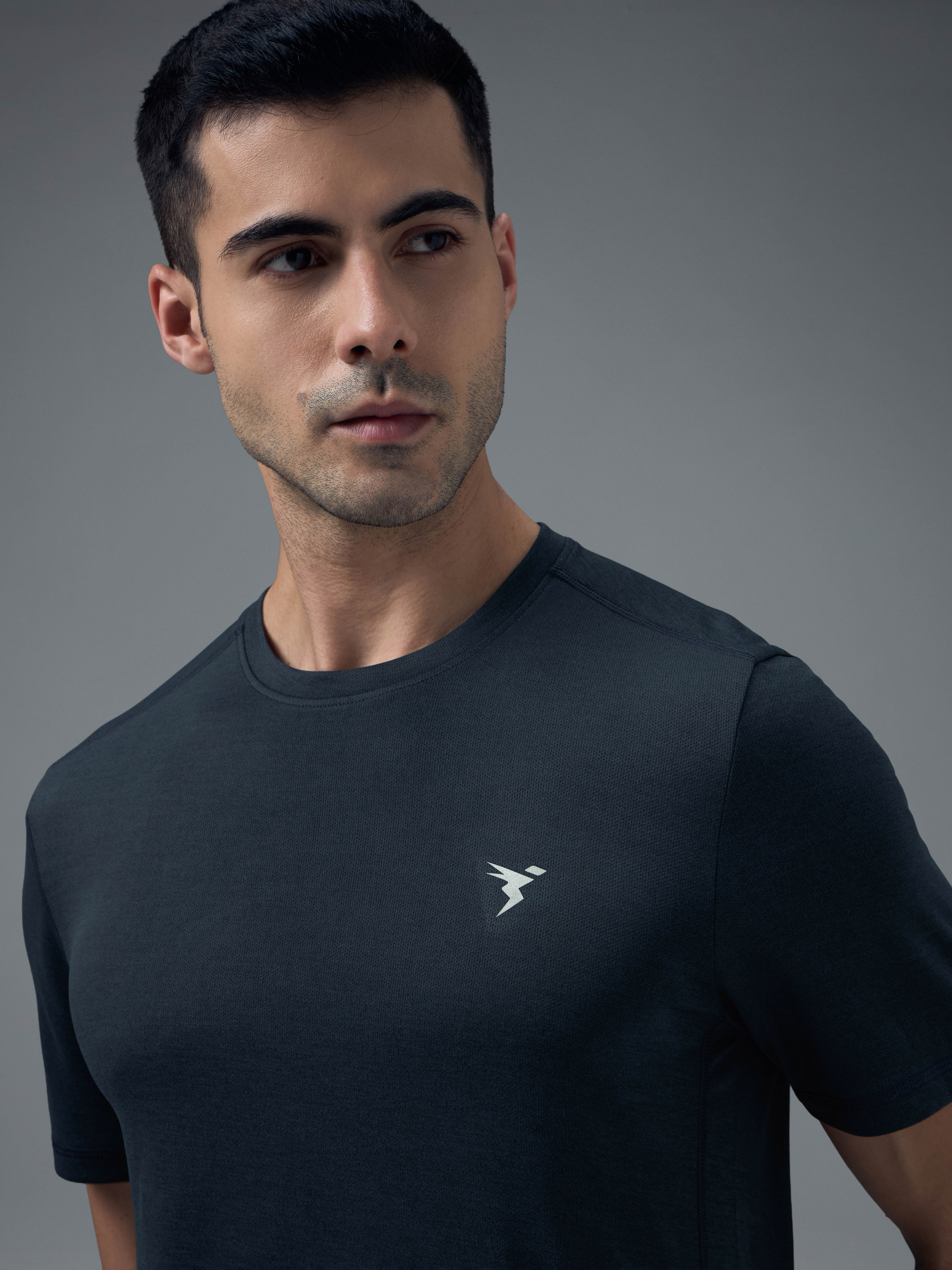 Men Solid Slim Fit Crew Neck T-shirt with DOUBLE COOL - Image 5