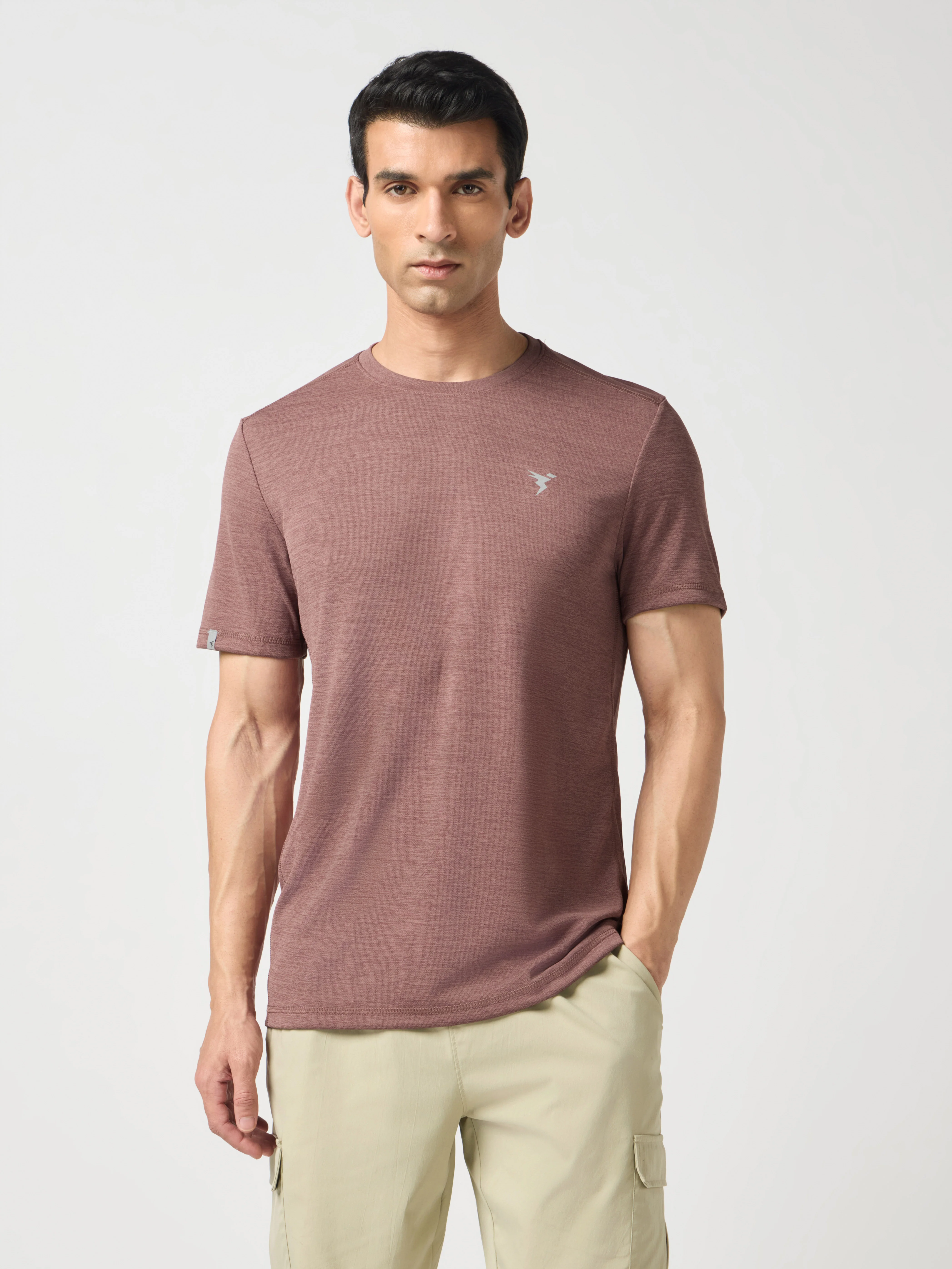 Men Solid Slim Fit Crew Neck T-shirt with DOUBLE COOL