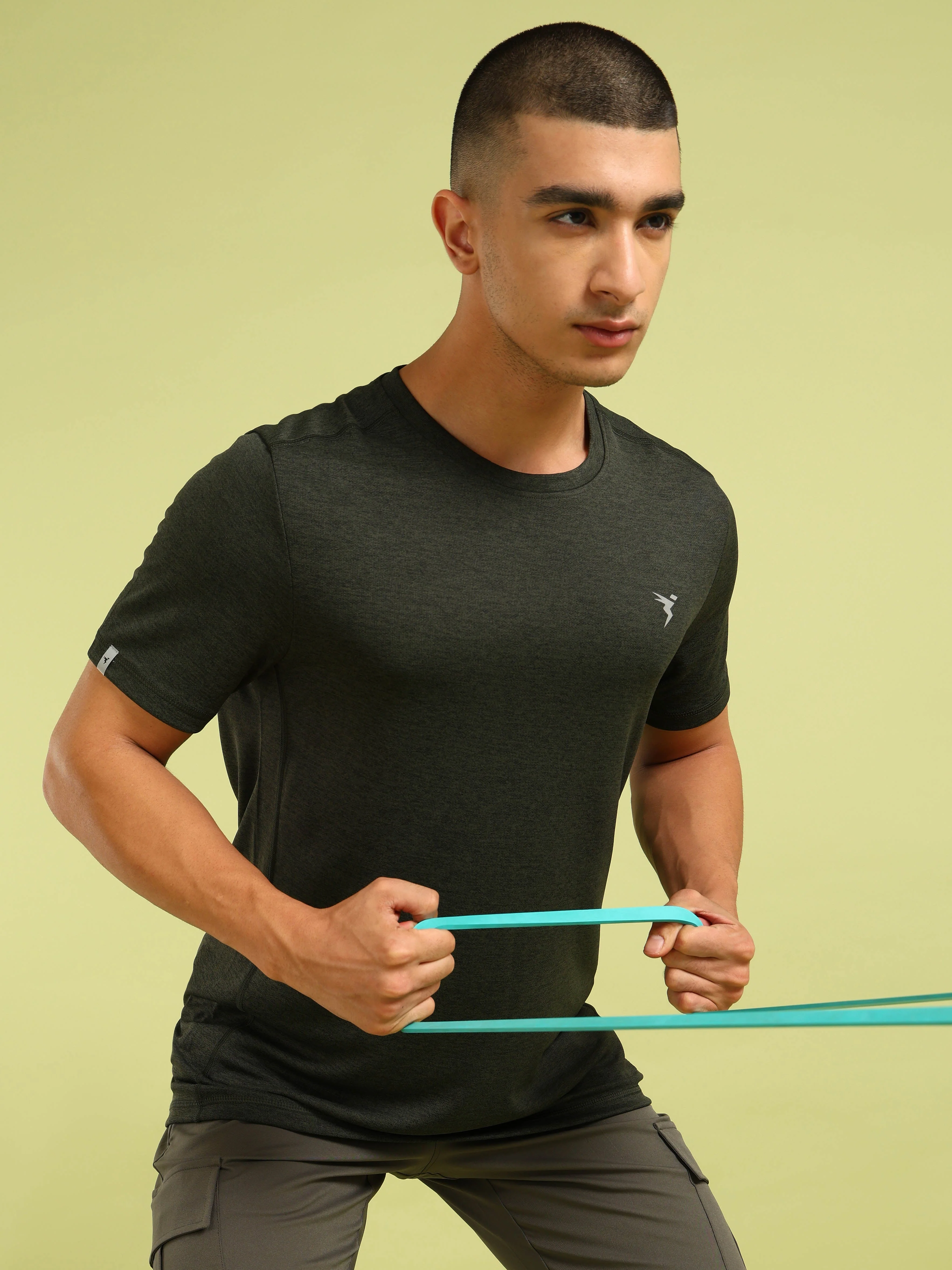 Men Solid Slim Fit Crew Neck T-shirt with DOUBLE COOL