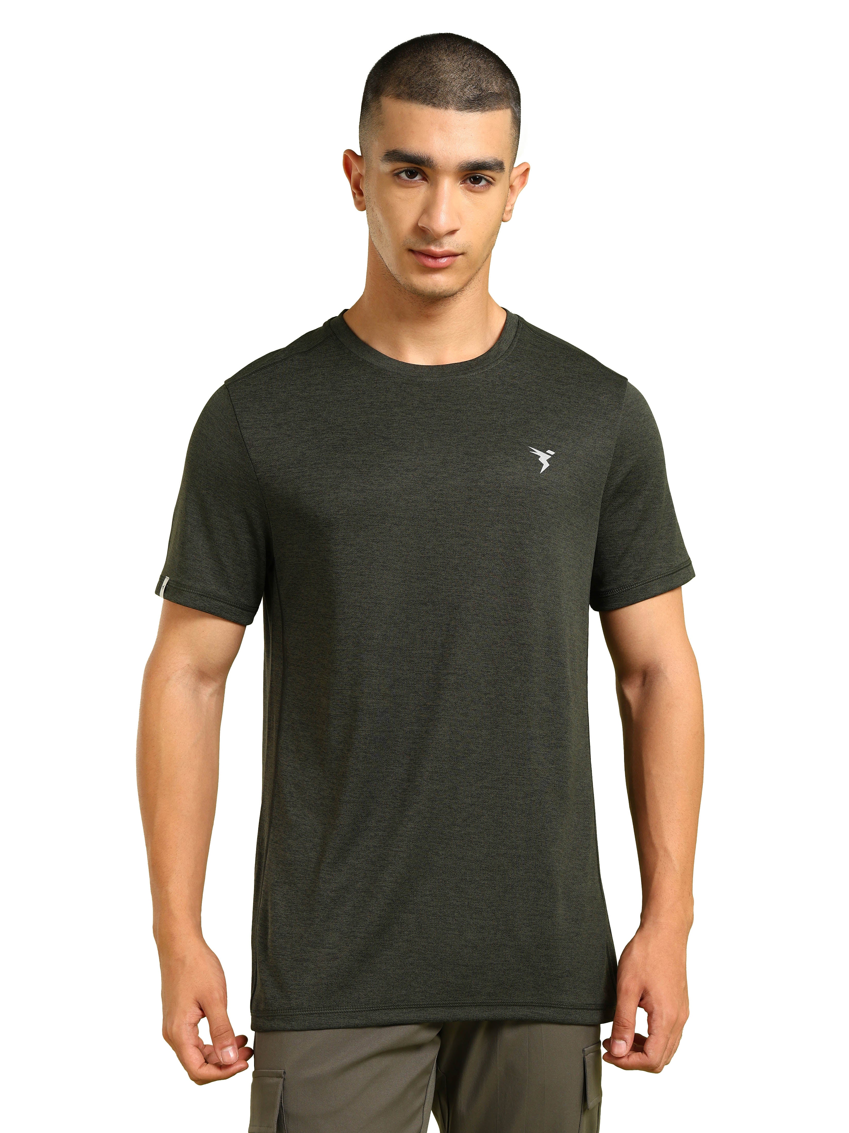 Men Solid Slim Fit Crew Neck T-shirt with DOUBLE COOL - Image 2