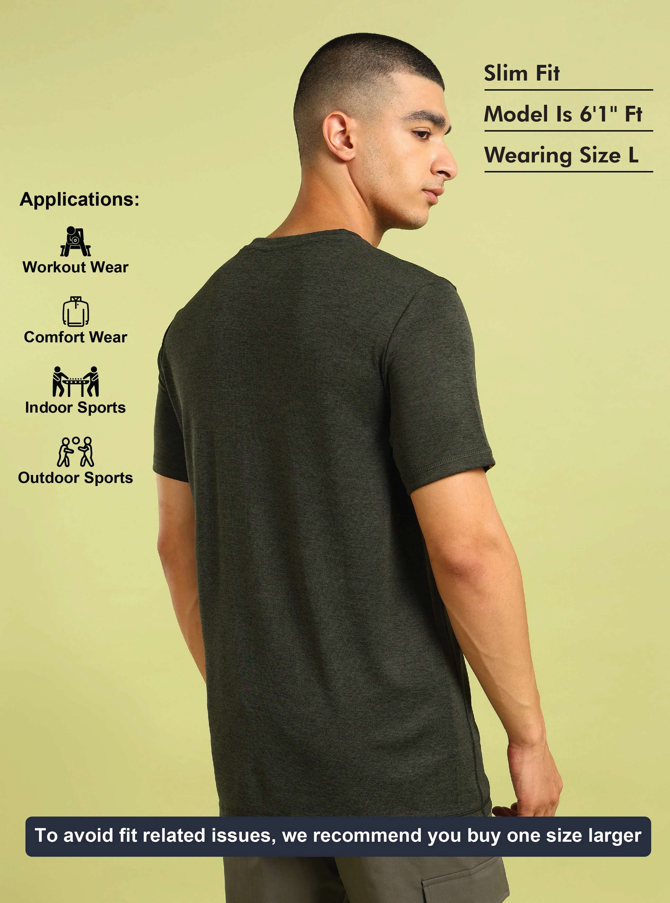 Men Solid Slim Fit Crew Neck T-shirt with DOUBLE COOL - Image 3