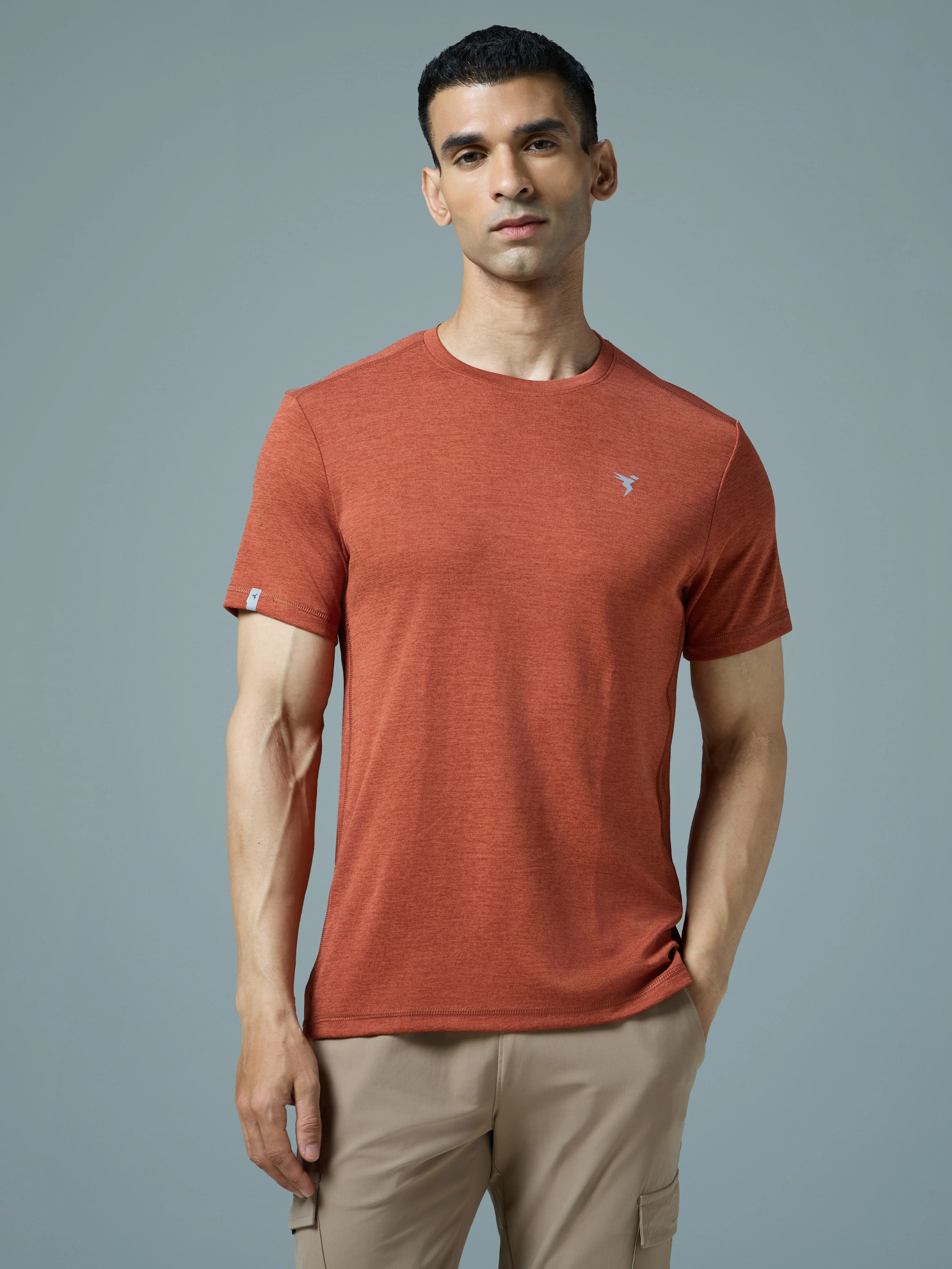 Men Solid Slim Fit Crew Neck T-shirt with DOUBLE COOL - Image 2