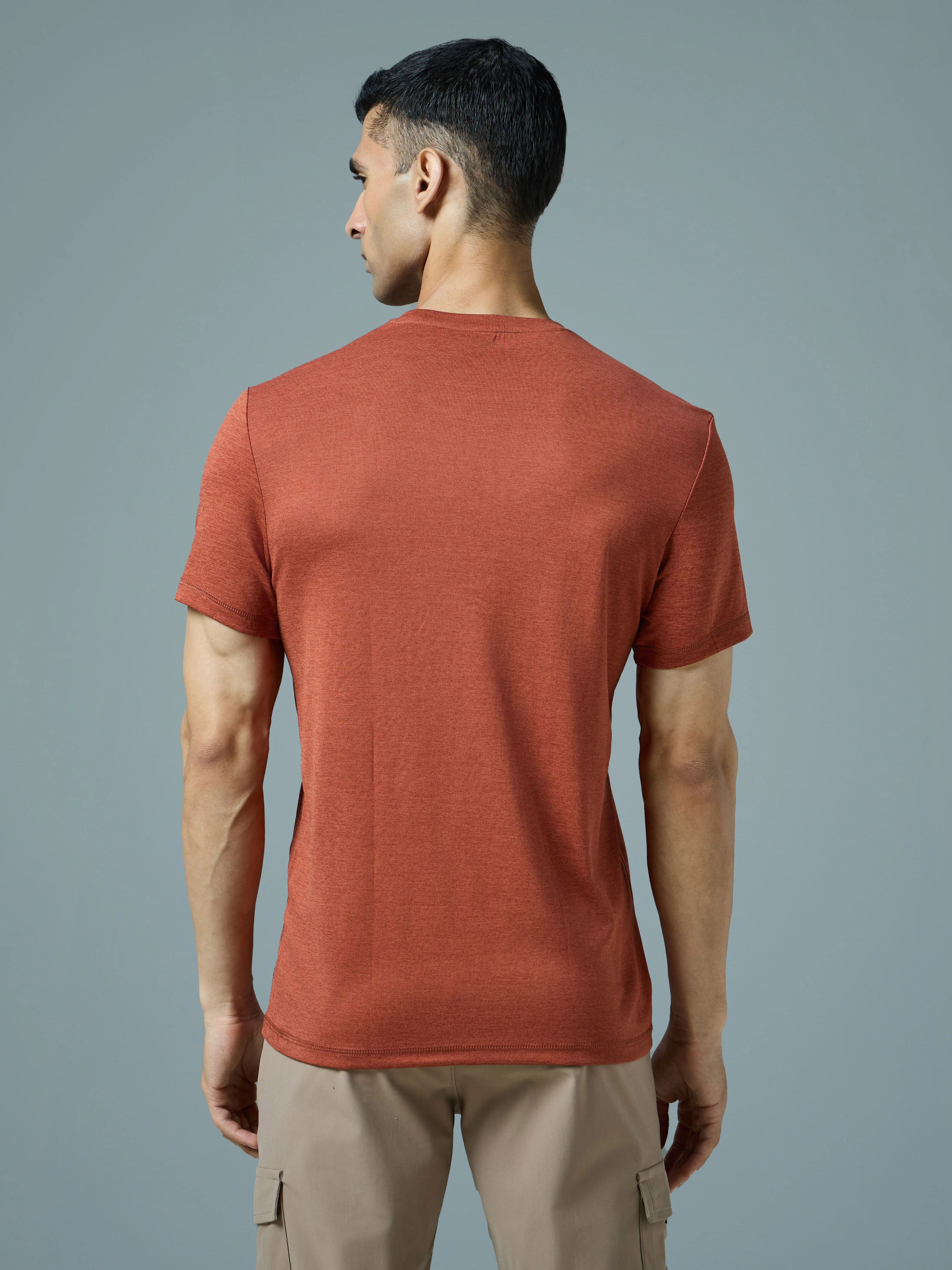 Men Solid Slim Fit Crew Neck T-shirt with DOUBLE COOL - Image 3
