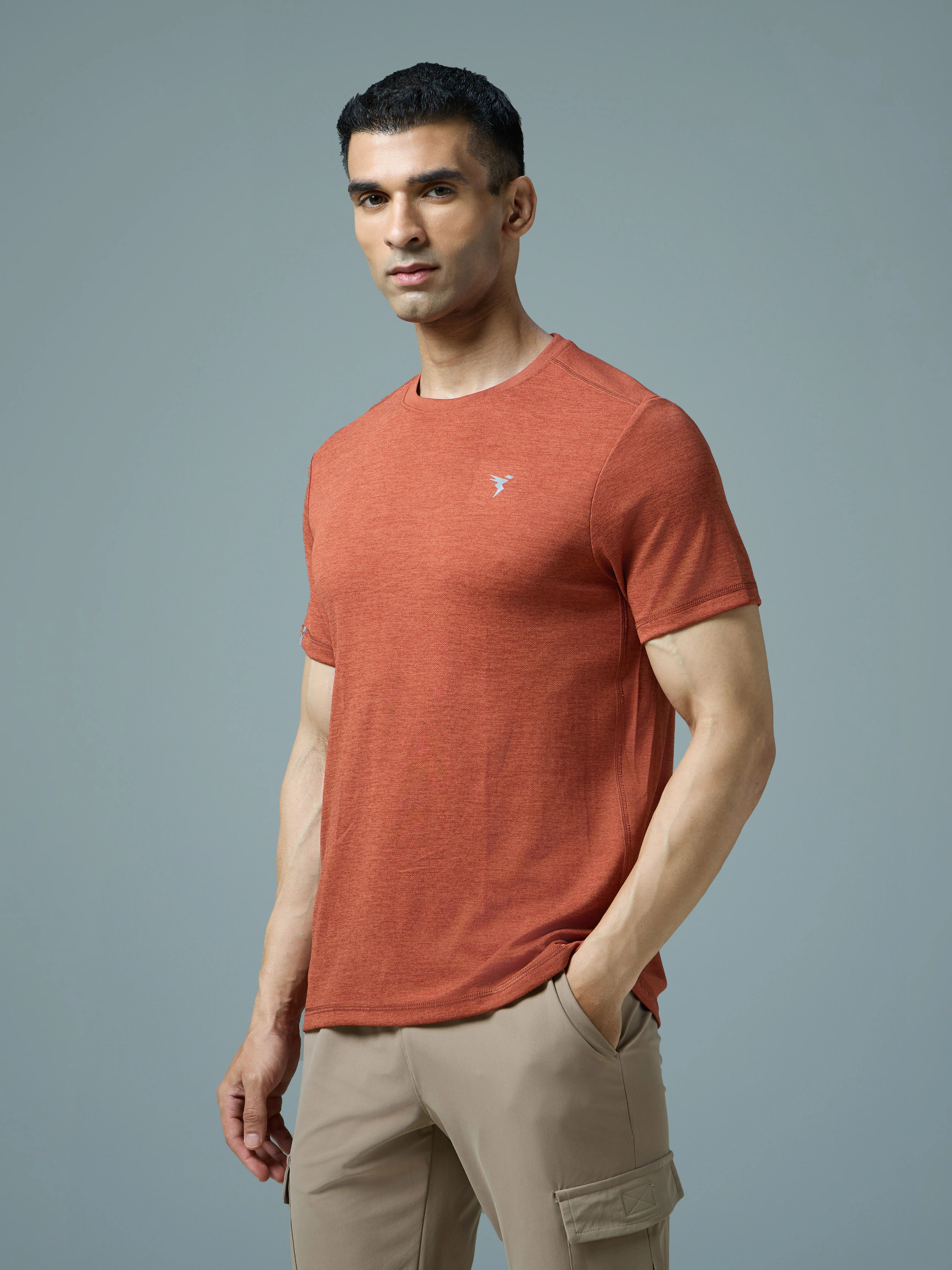 Men Solid Slim Fit Crew Neck T-shirt with DOUBLE COOL - Image 4