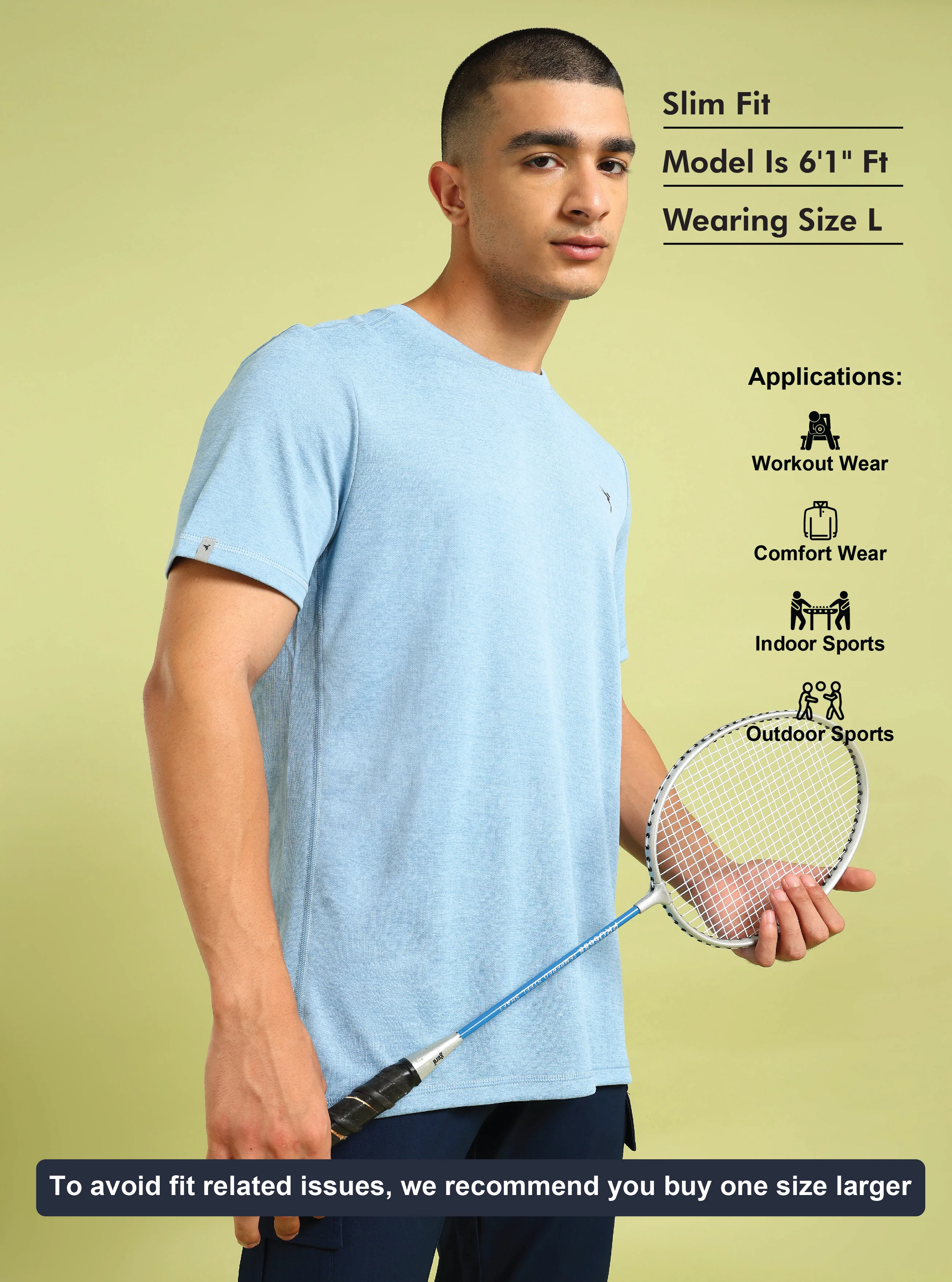 Men Solid Slim Fit Crew Neck T-shirt with DOUBLE COOL - Image 3