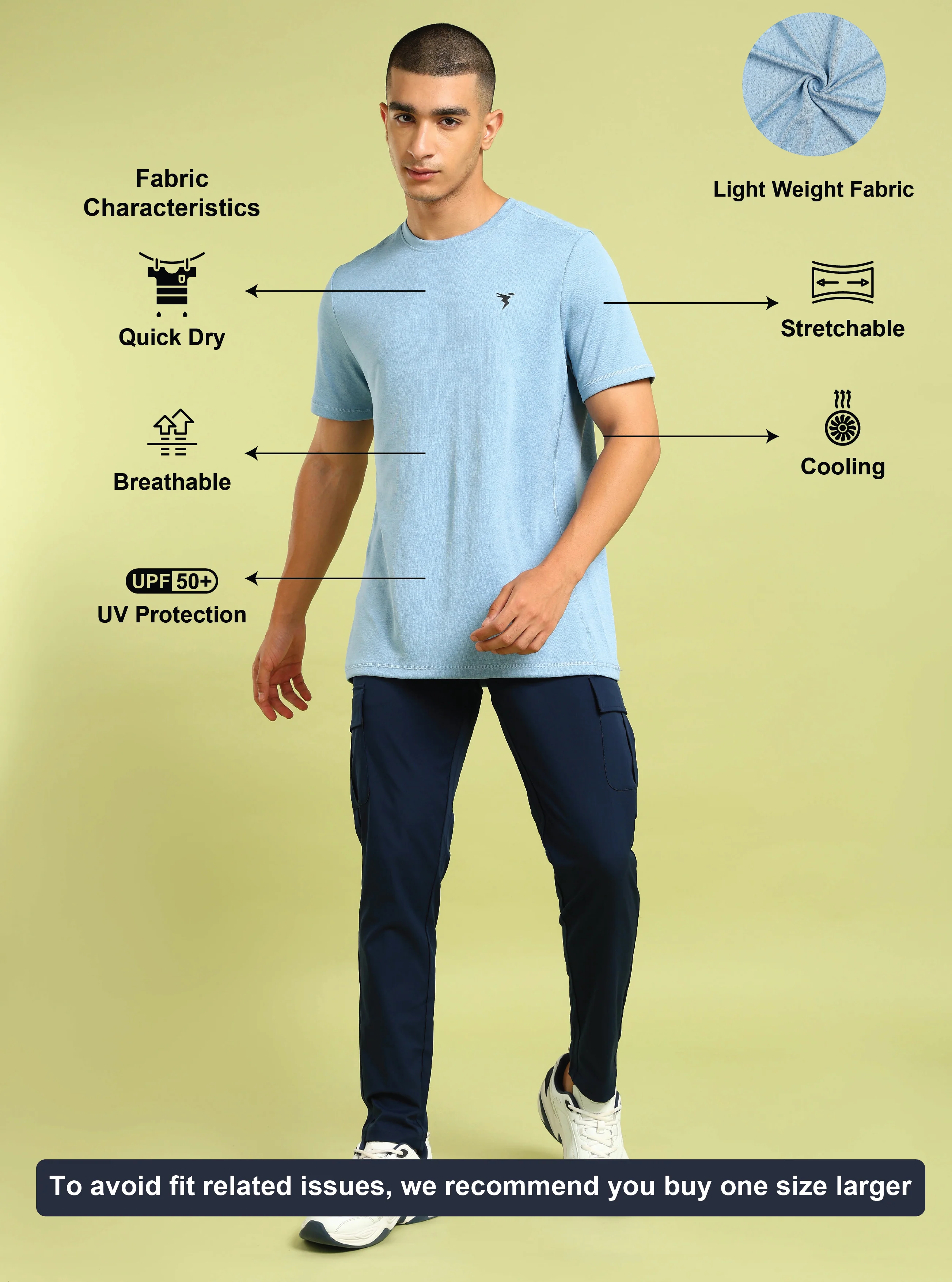 Men Solid Slim Fit Crew Neck T-shirt with DOUBLE COOL - Image 4