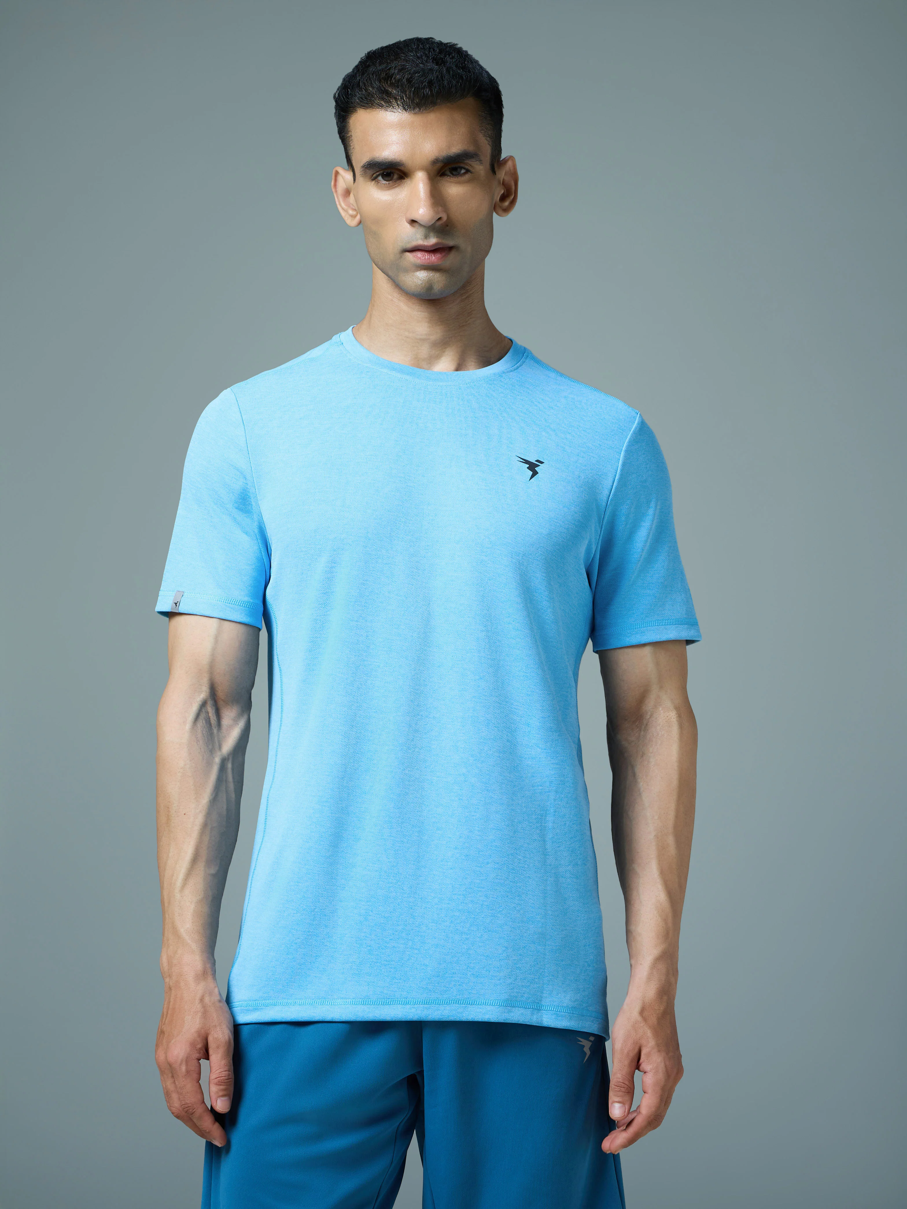 Men Solid Slim Fit Crew Neck T-shirt with DOUBLE COOL - Image 2