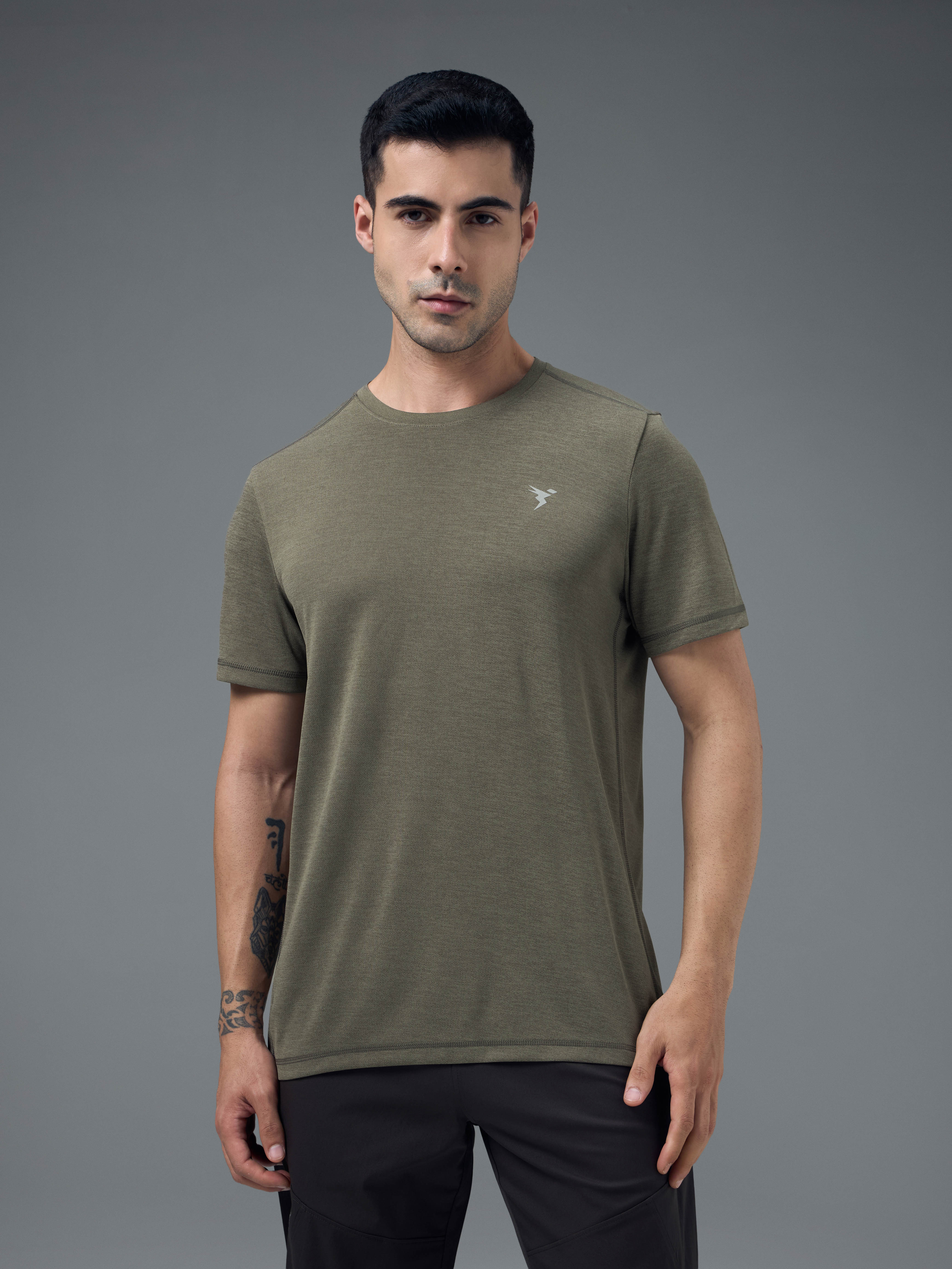 Men Solid Slim Fit Crew Neck T-shirt with DOUBLE COOL - Image 2
