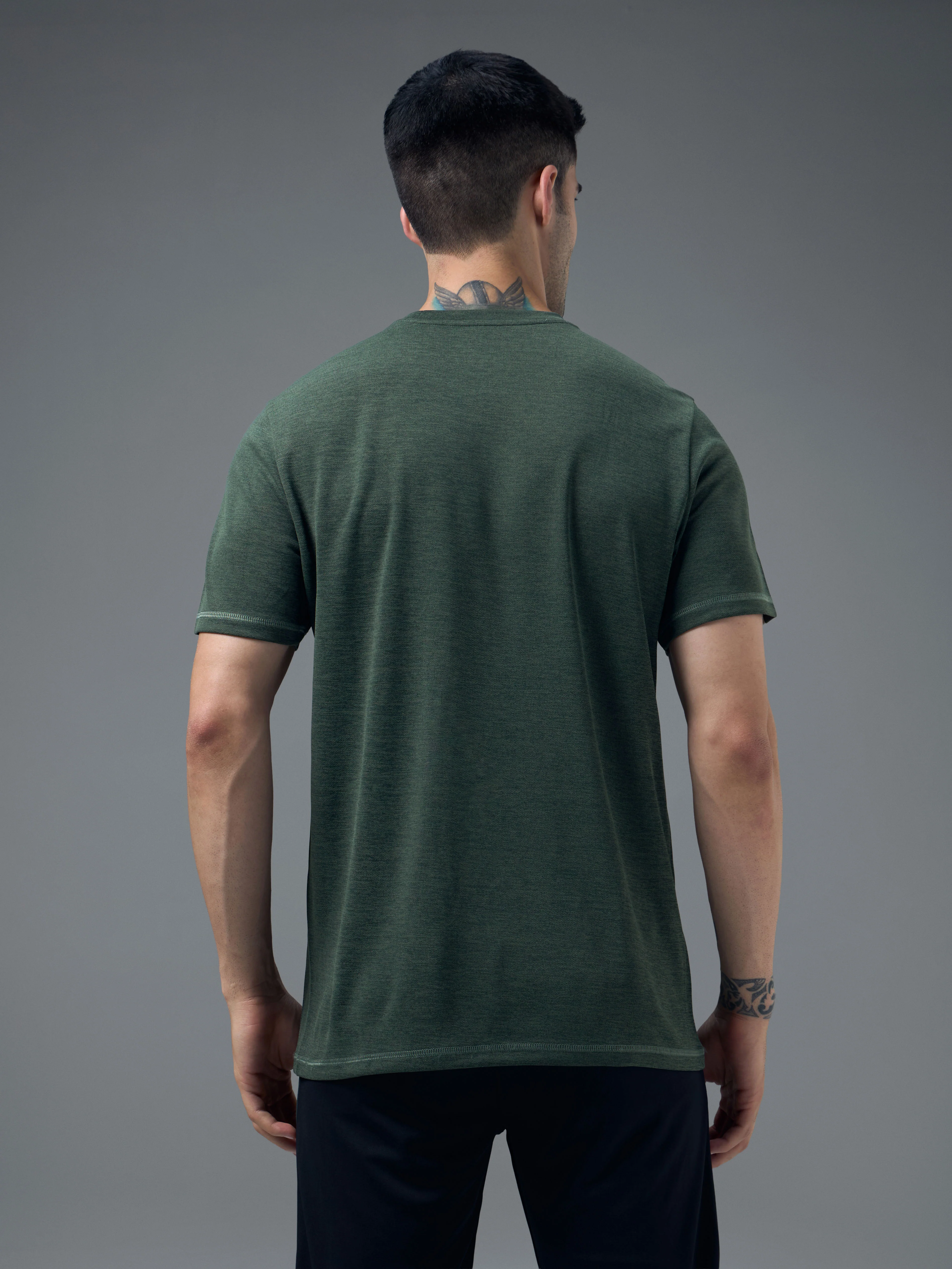Men Solid Slim Fit Crew Neck T-shirt with DOUBLE COOL - Image 2