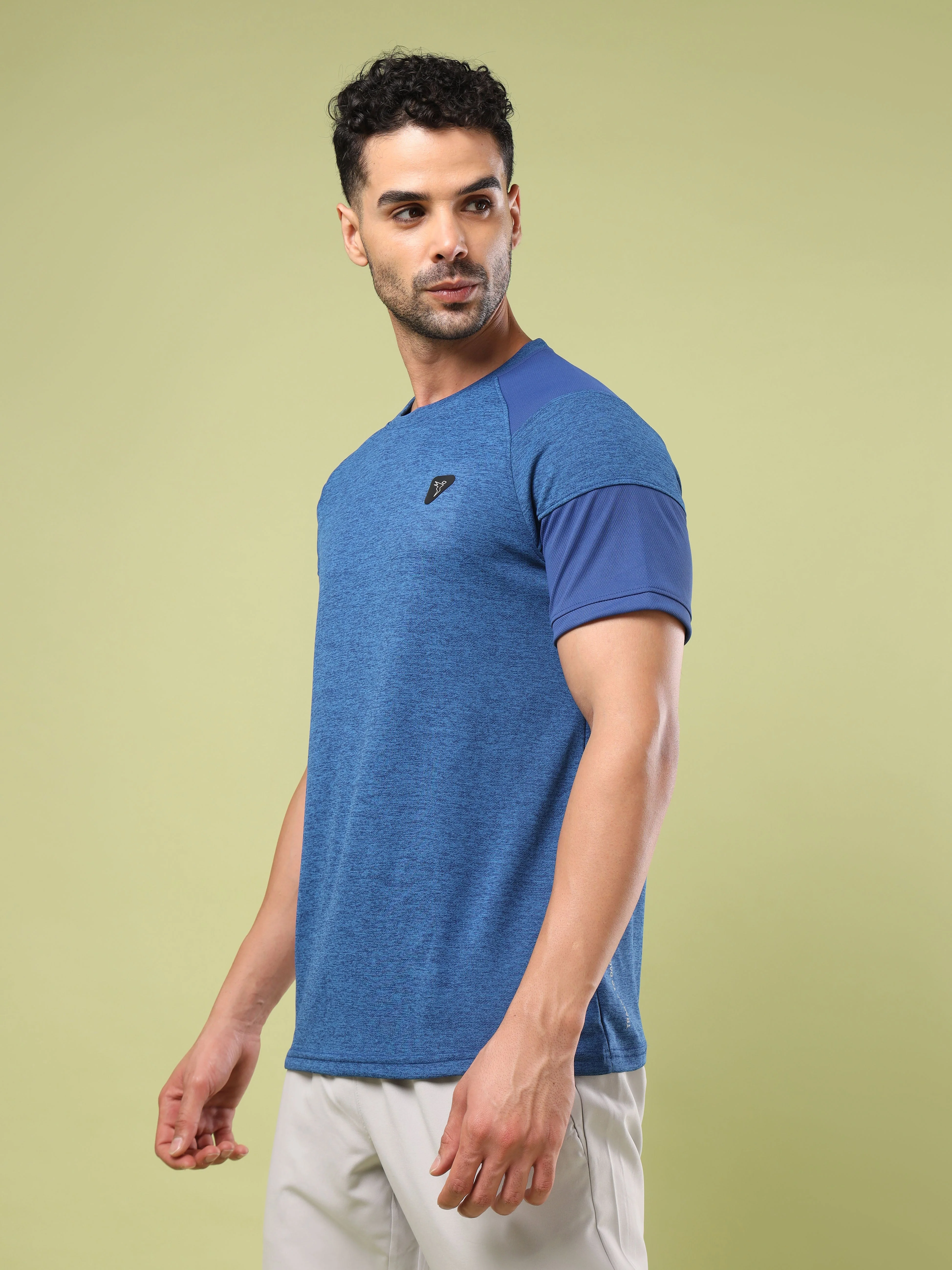 Men Solid Slim Fit Crew Neck T-shirt with DOUBLE COOL - Image 3