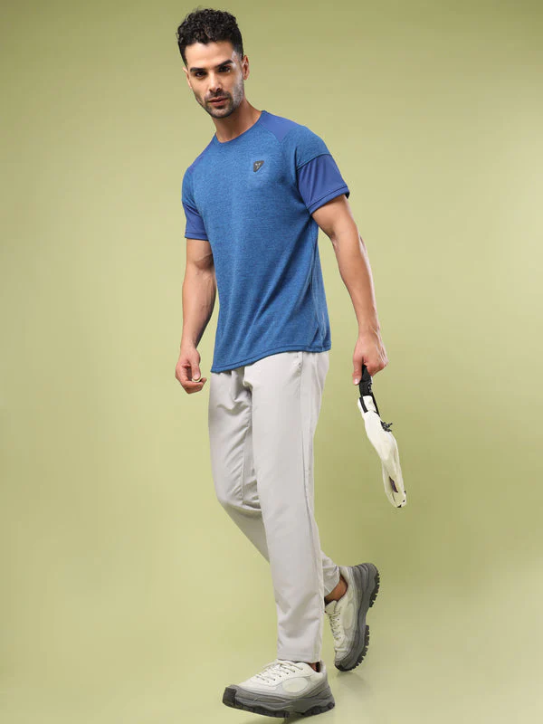 Men Solid Slim Fit Crew Neck T-shirt with DOUBLE COOL - Image 4