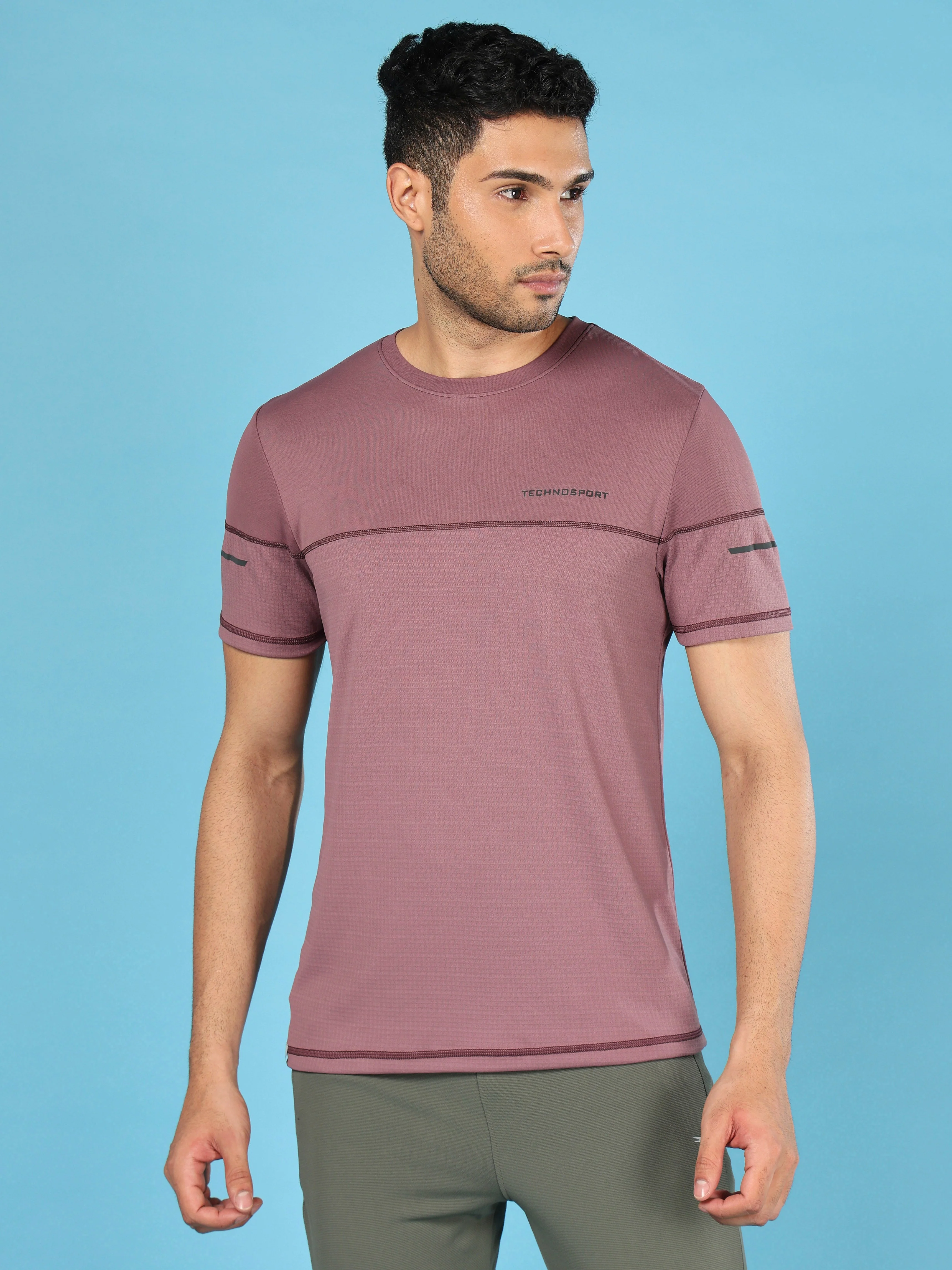 Men Solid Slim Fit Crew Neck T-shirt with DOUBLE COOL - Image 2