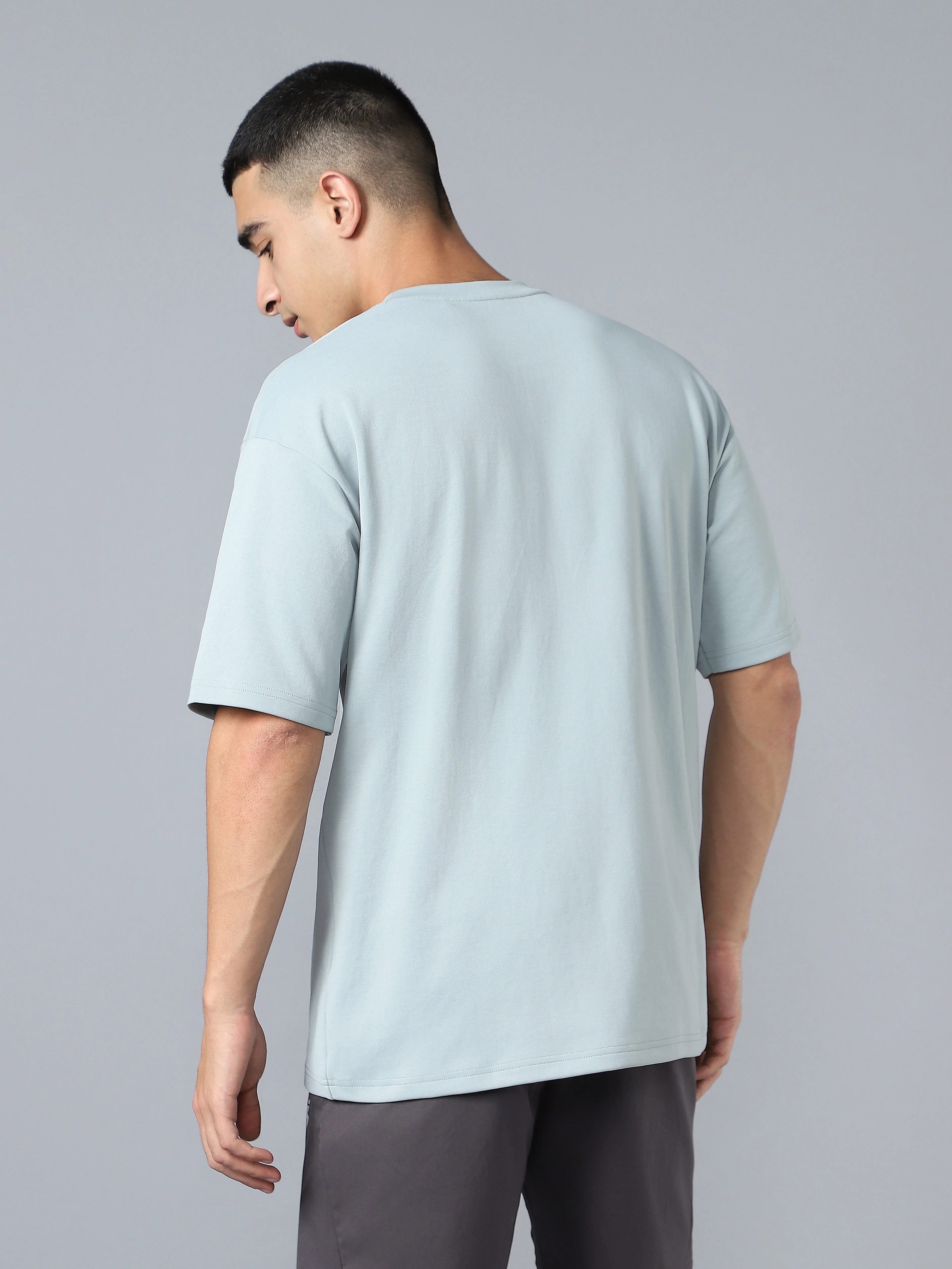 Men Solid  Oversized Crew Neck T-shirt with ELASTO PLUS - Image 2