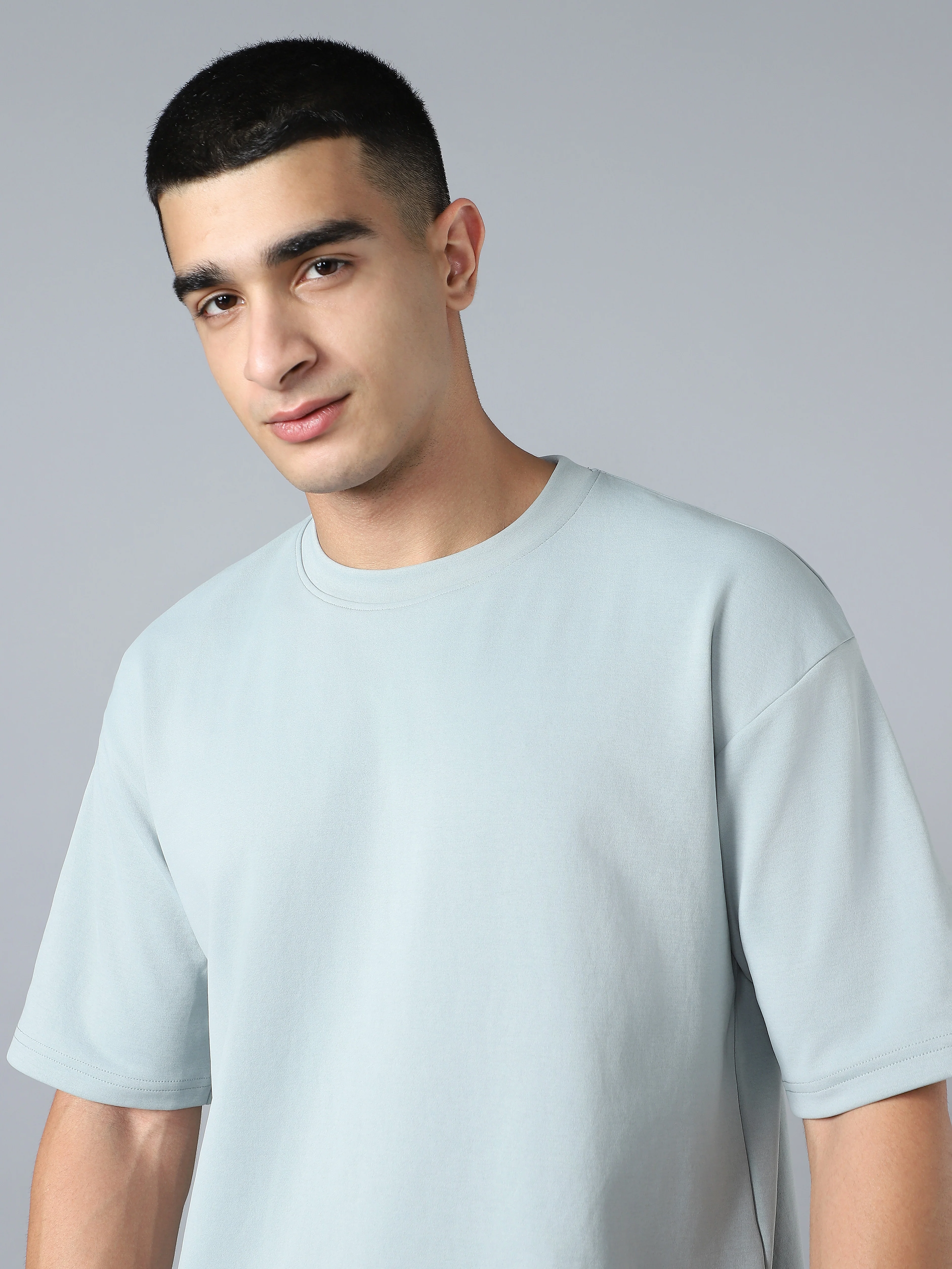Men Solid  Oversized Crew Neck T-shirt with ELASTO PLUS - Image 7