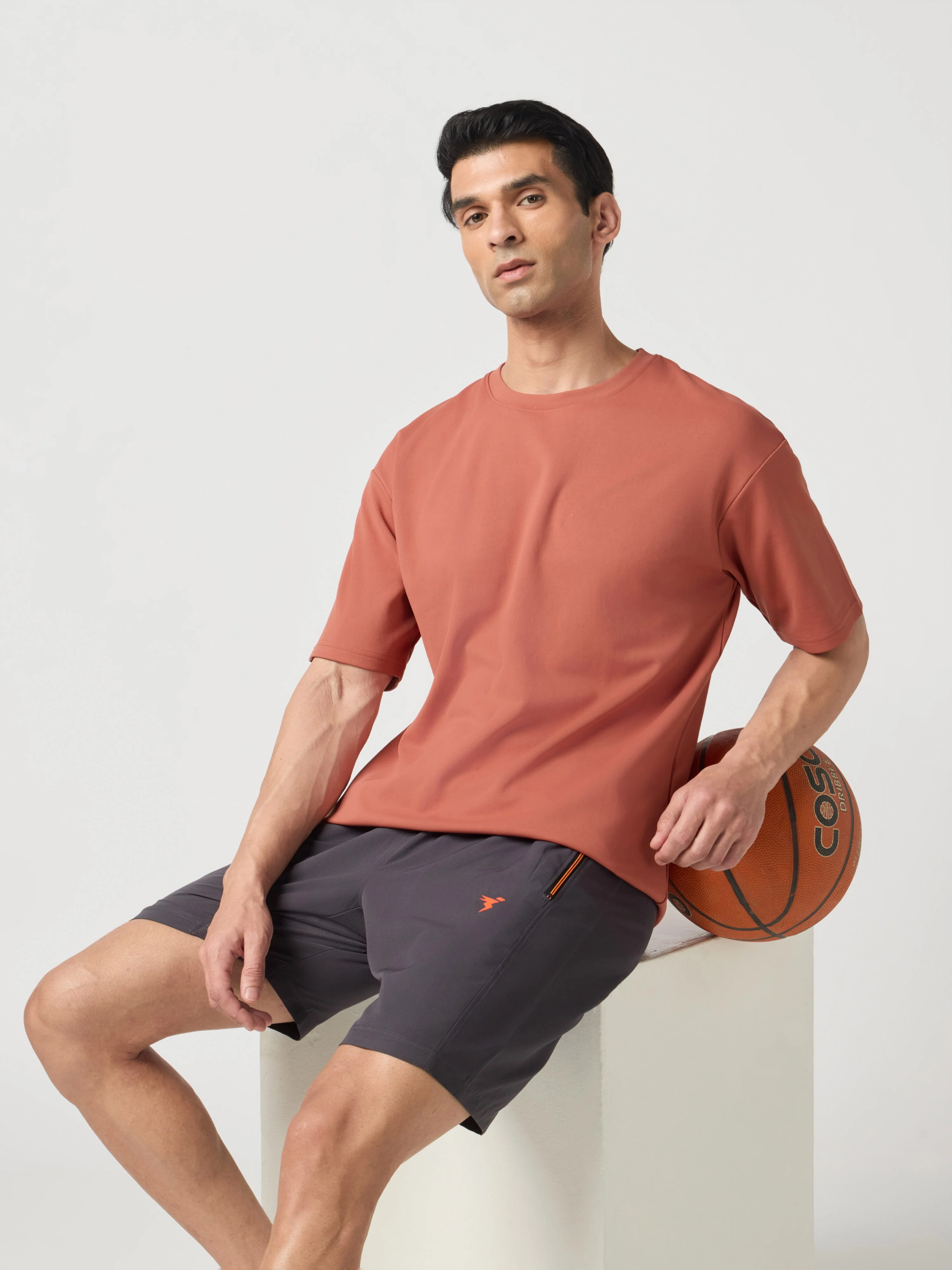 Men Solid  Oversized Crew Neck T-shirt with ELASTO PLUS