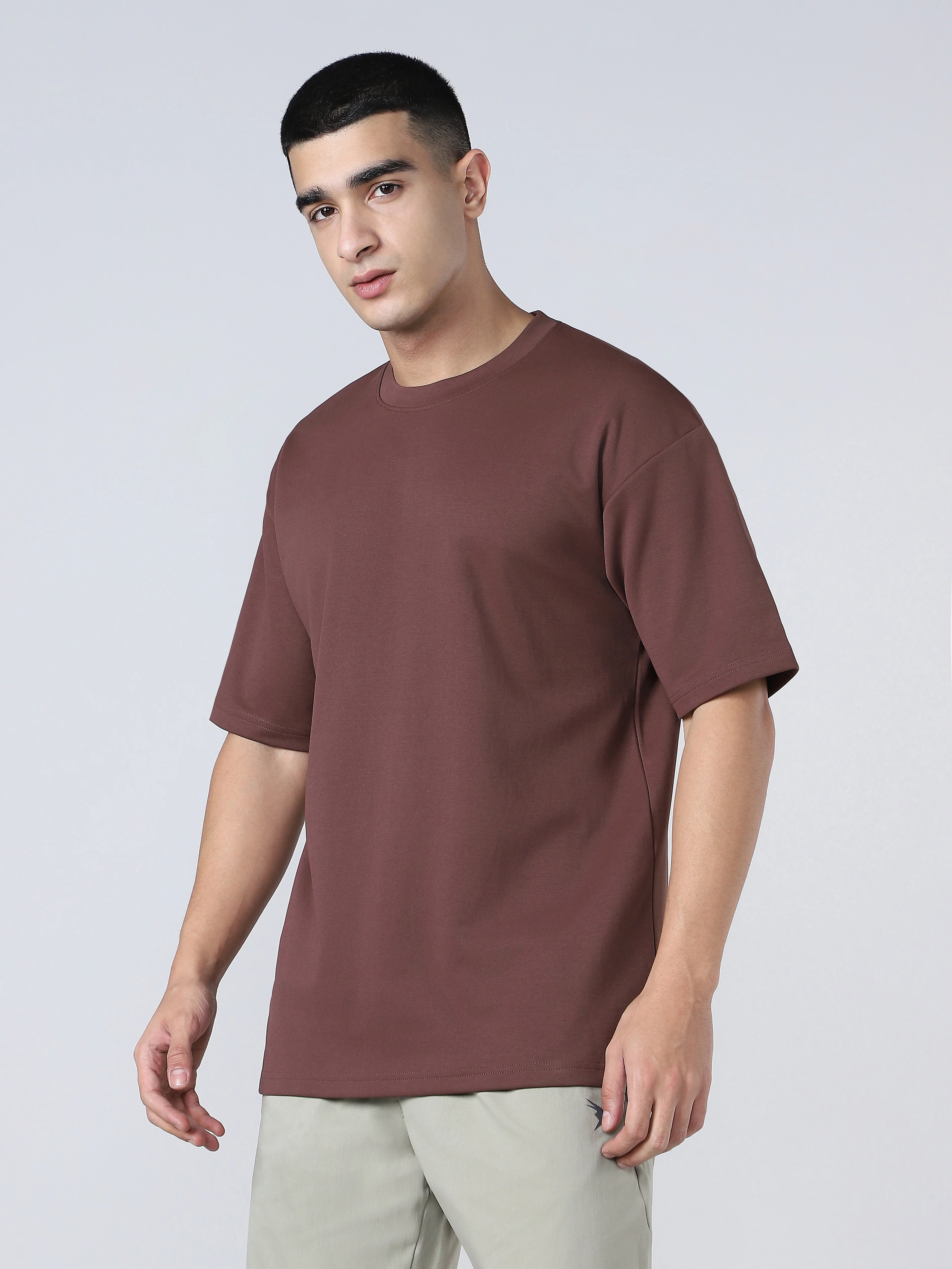 Men Solid  Oversized Crew Neck T-shirt with ELASTO PLUS - Image 3
